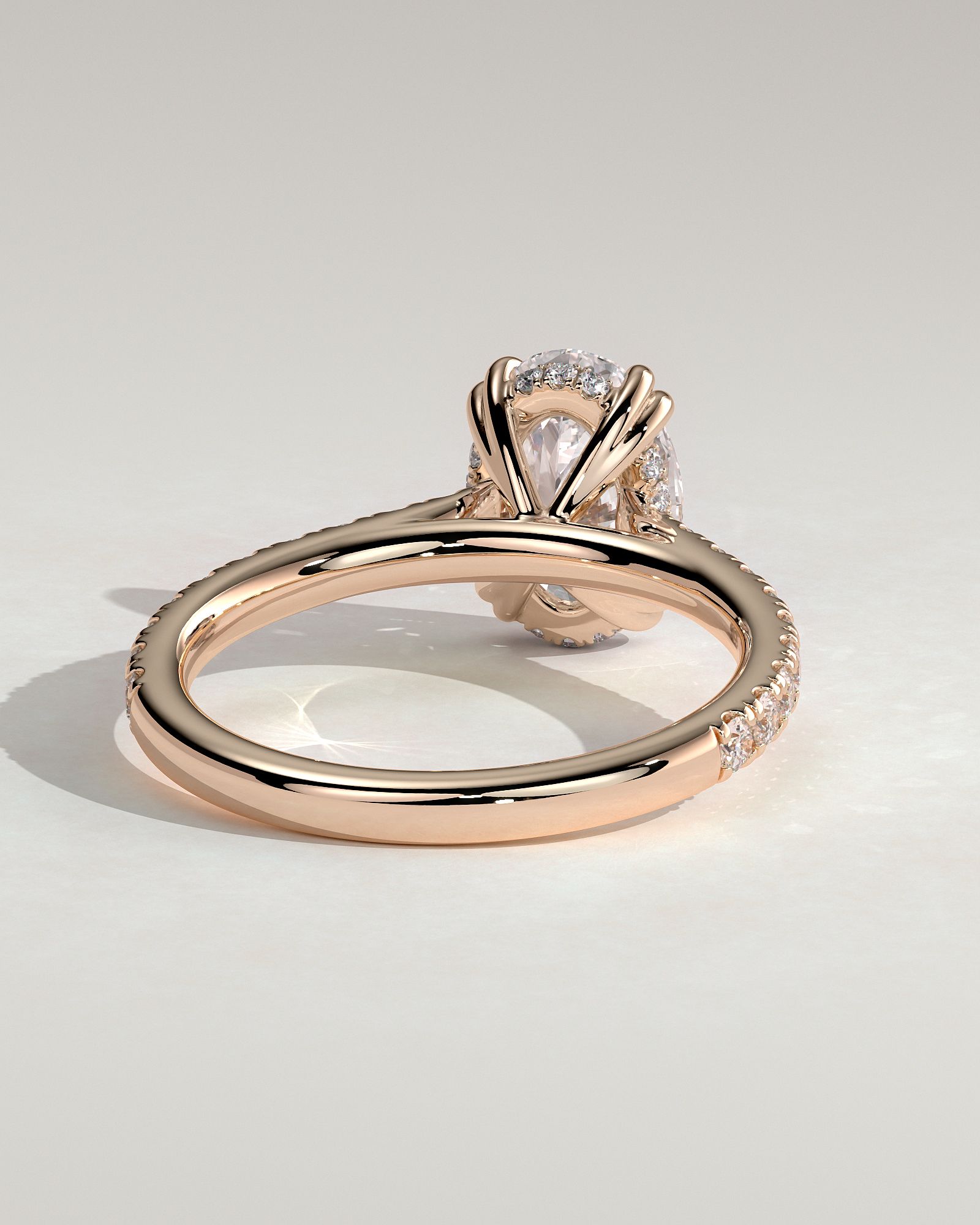Sasha - Oval Solitaire with Double Tipped Claws and Pav Band - 18k Rose Gold