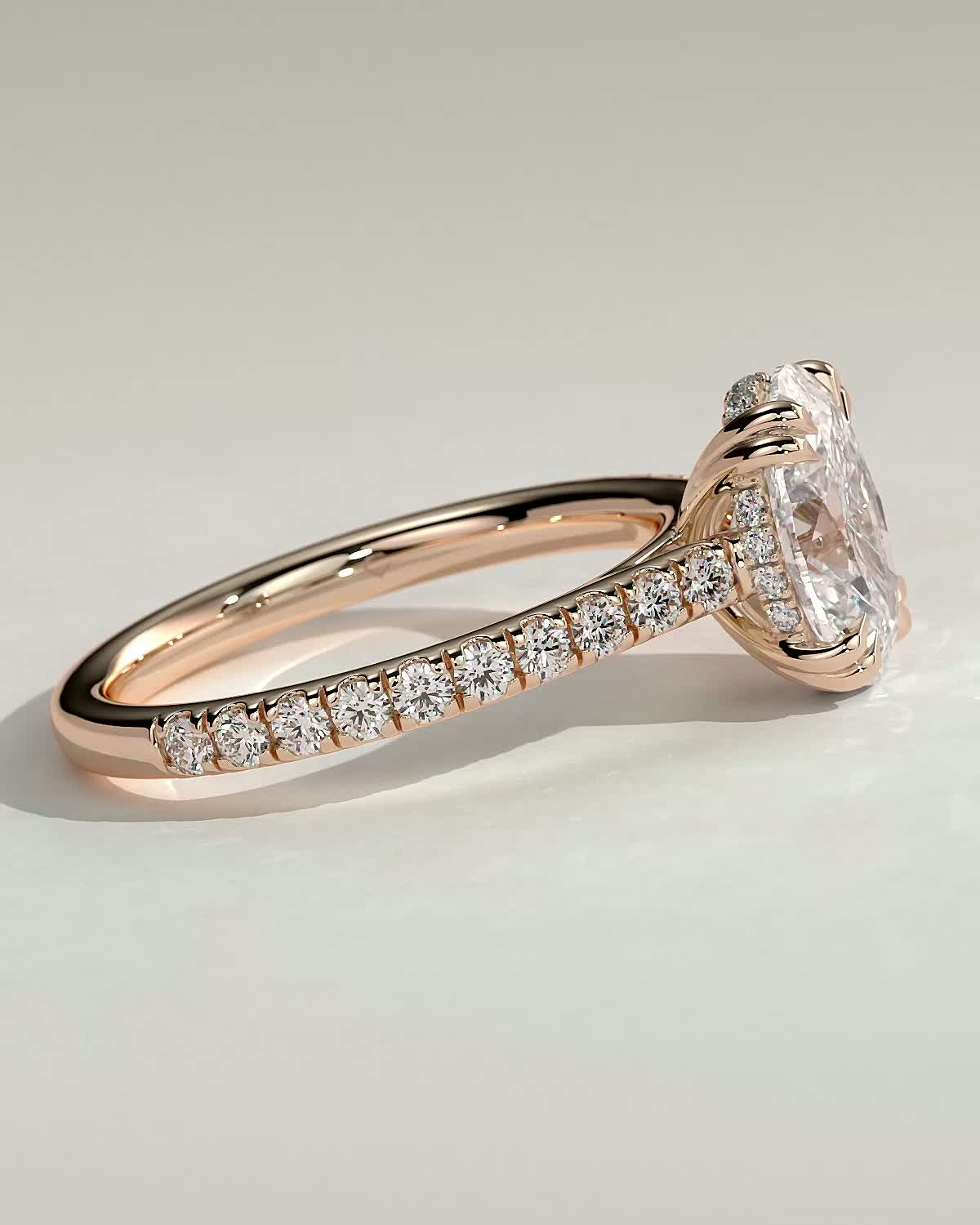 Sasha - Oval Solitaire with Double Tipped Claws and Pav Band - 18k Rose Gold