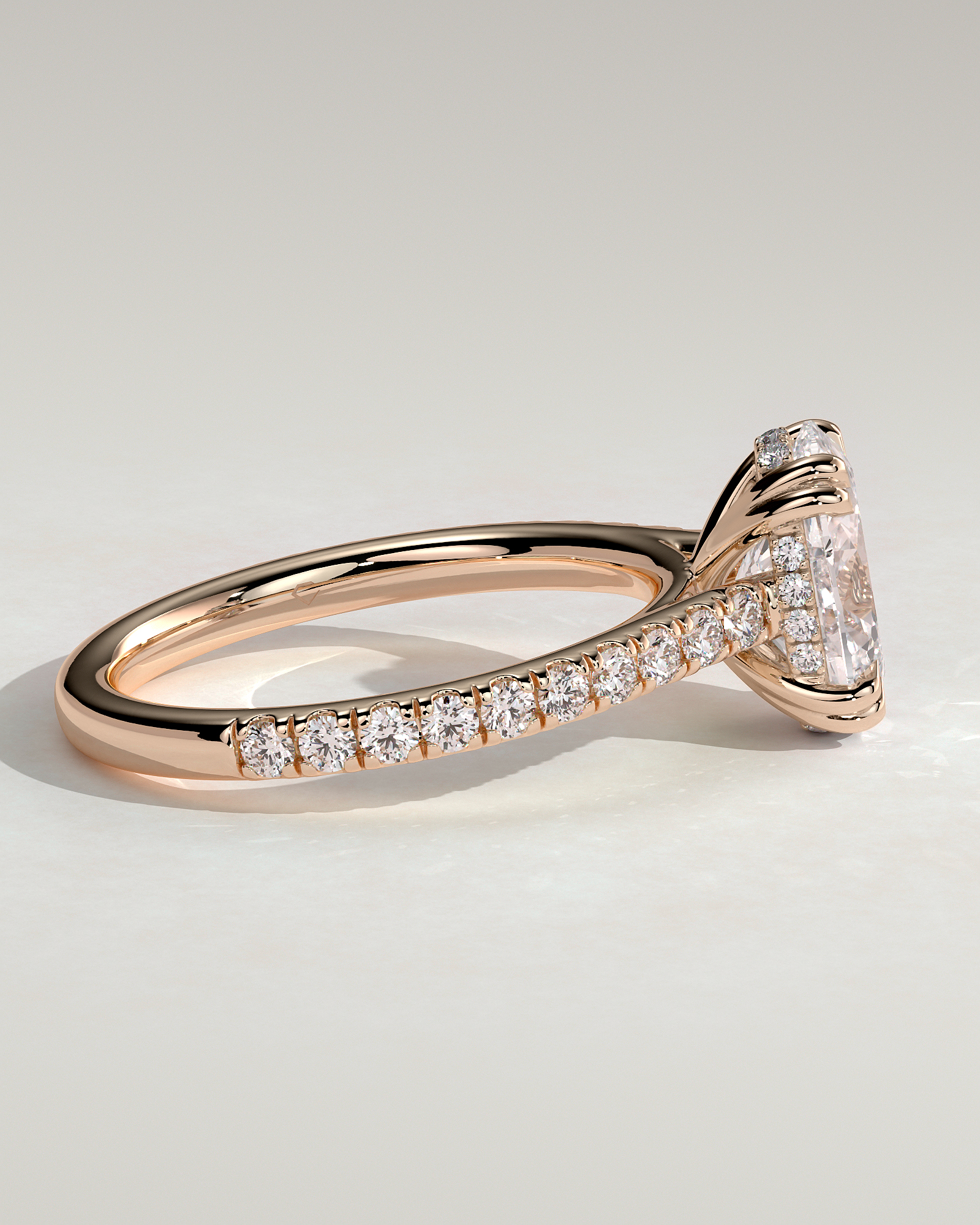Sasha - Oval Solitaire with Double Tipped Claws and Pav Band - 18k Rose Gold