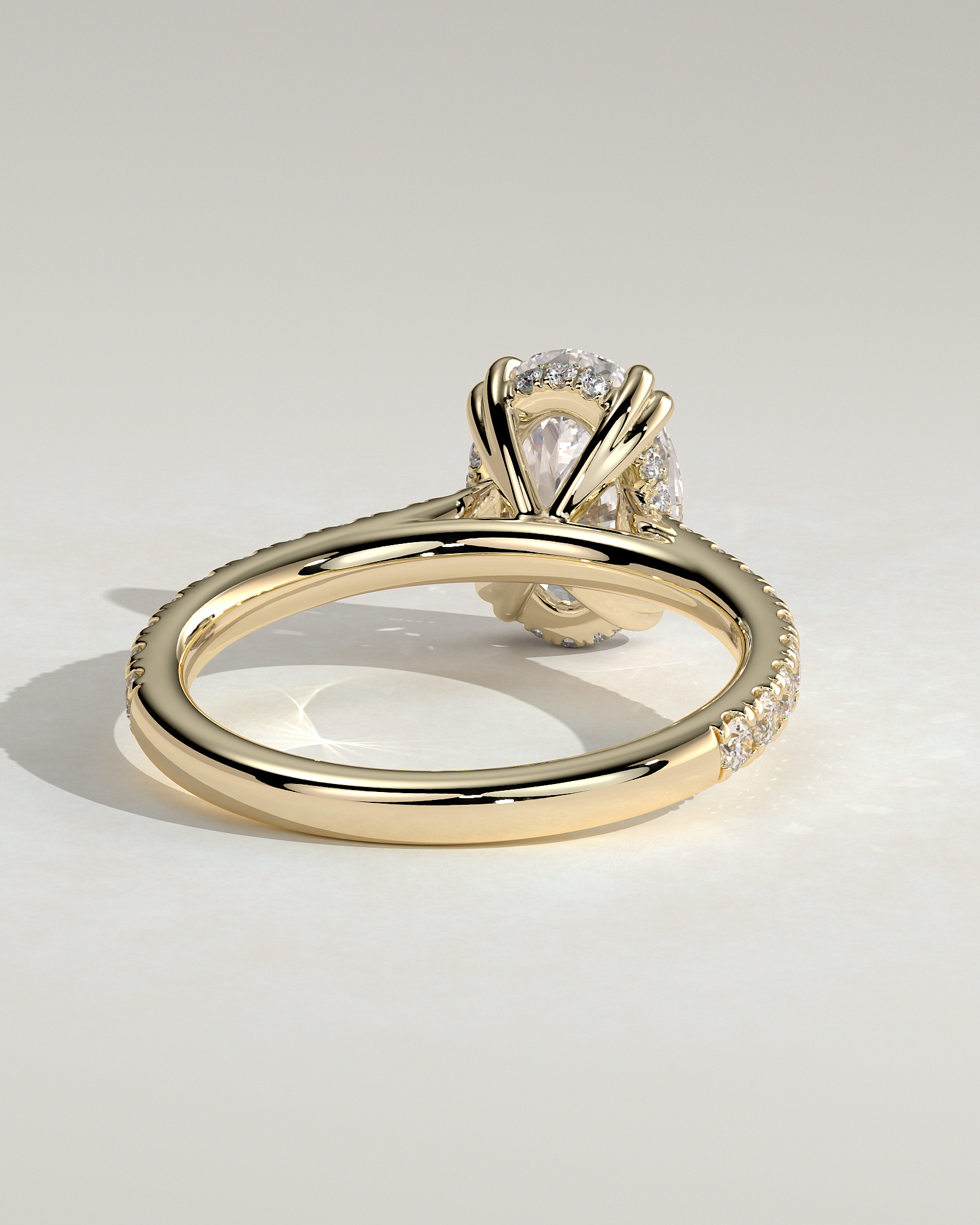 Sasha - Oval Solitaire with Double Tipped Claws and Pav Band - 18k Yellow Gold