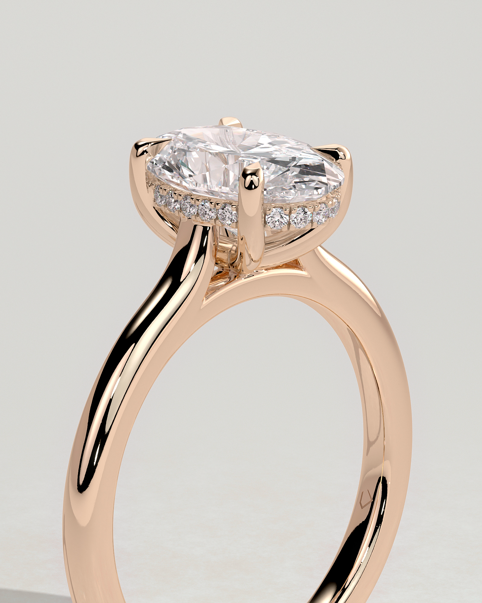 Scarlett - Oval Cathedral Solitaire with Hidden Halo - 18k Rose Gold
