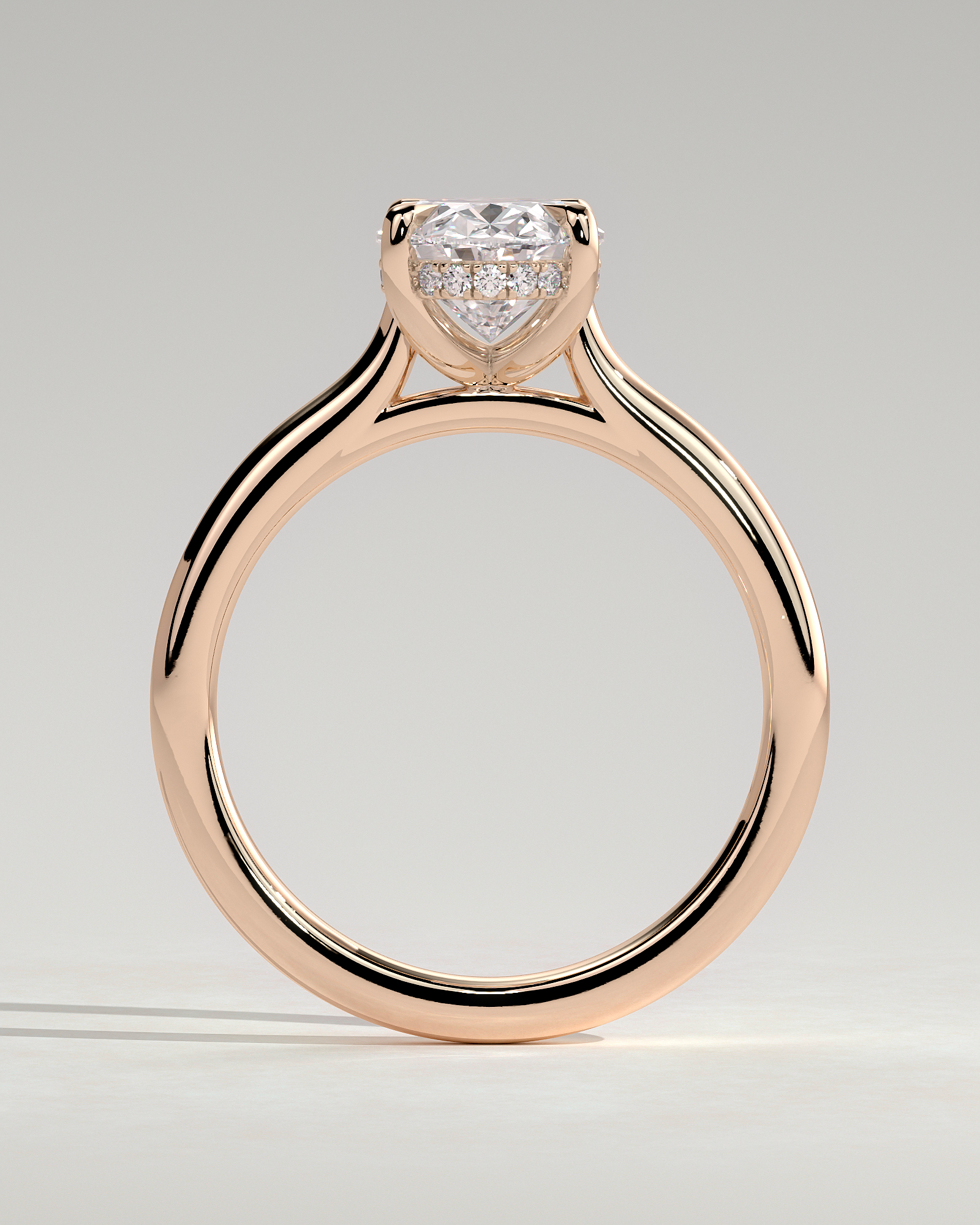 Scarlett - Oval Cathedral Solitaire with Hidden Halo - 18k Rose Gold