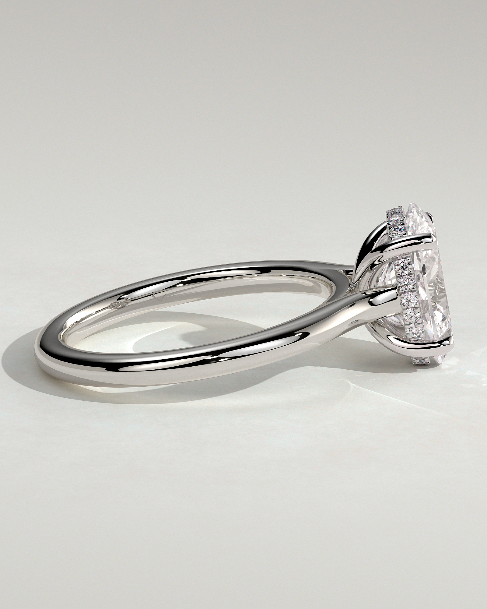 Scarlett - Oval Cathedral Solitaire with Hidden Halo - 18k White Gold