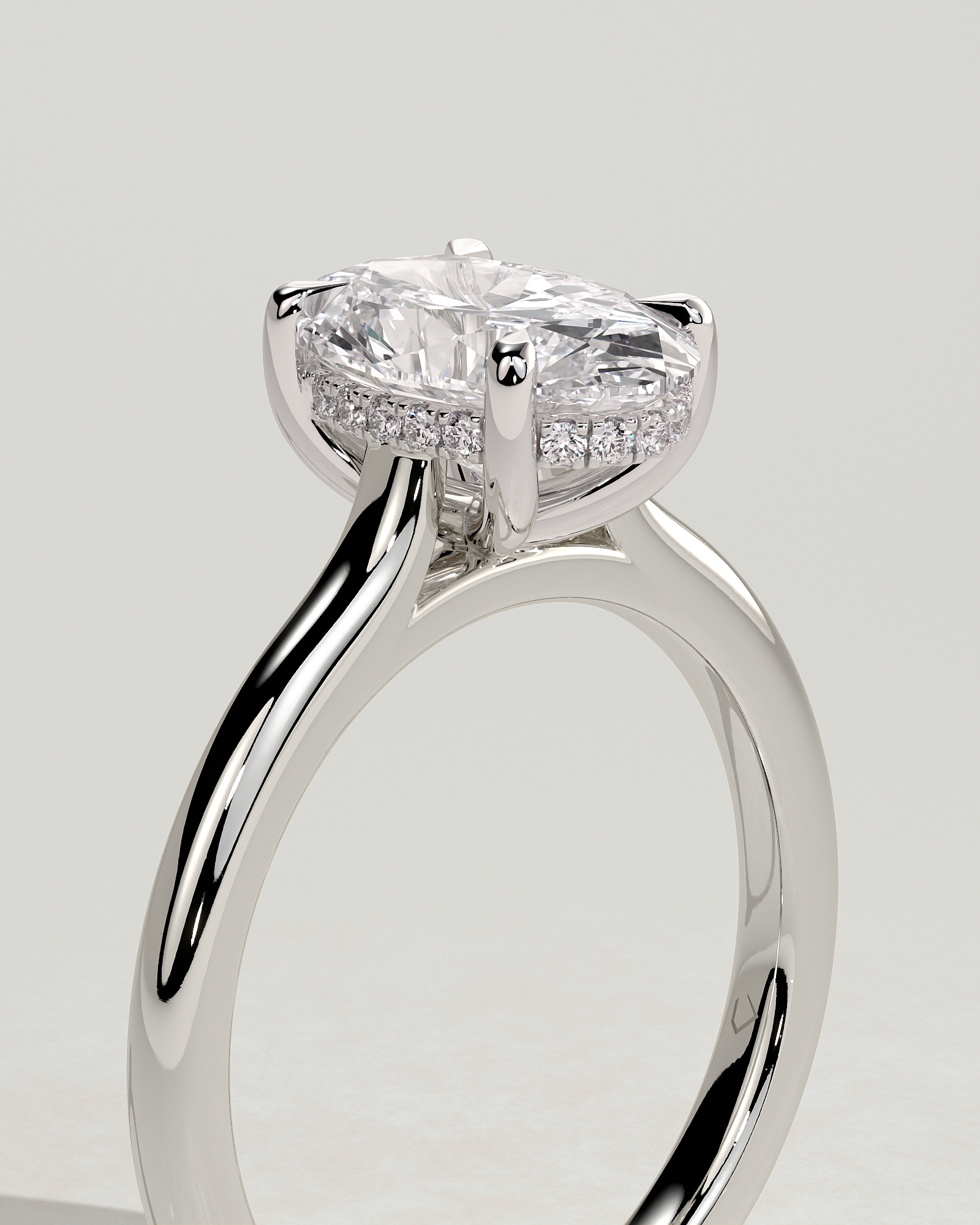 Scarlett - Oval Cathedral Solitaire with Hidden Halo - 18k White Gold