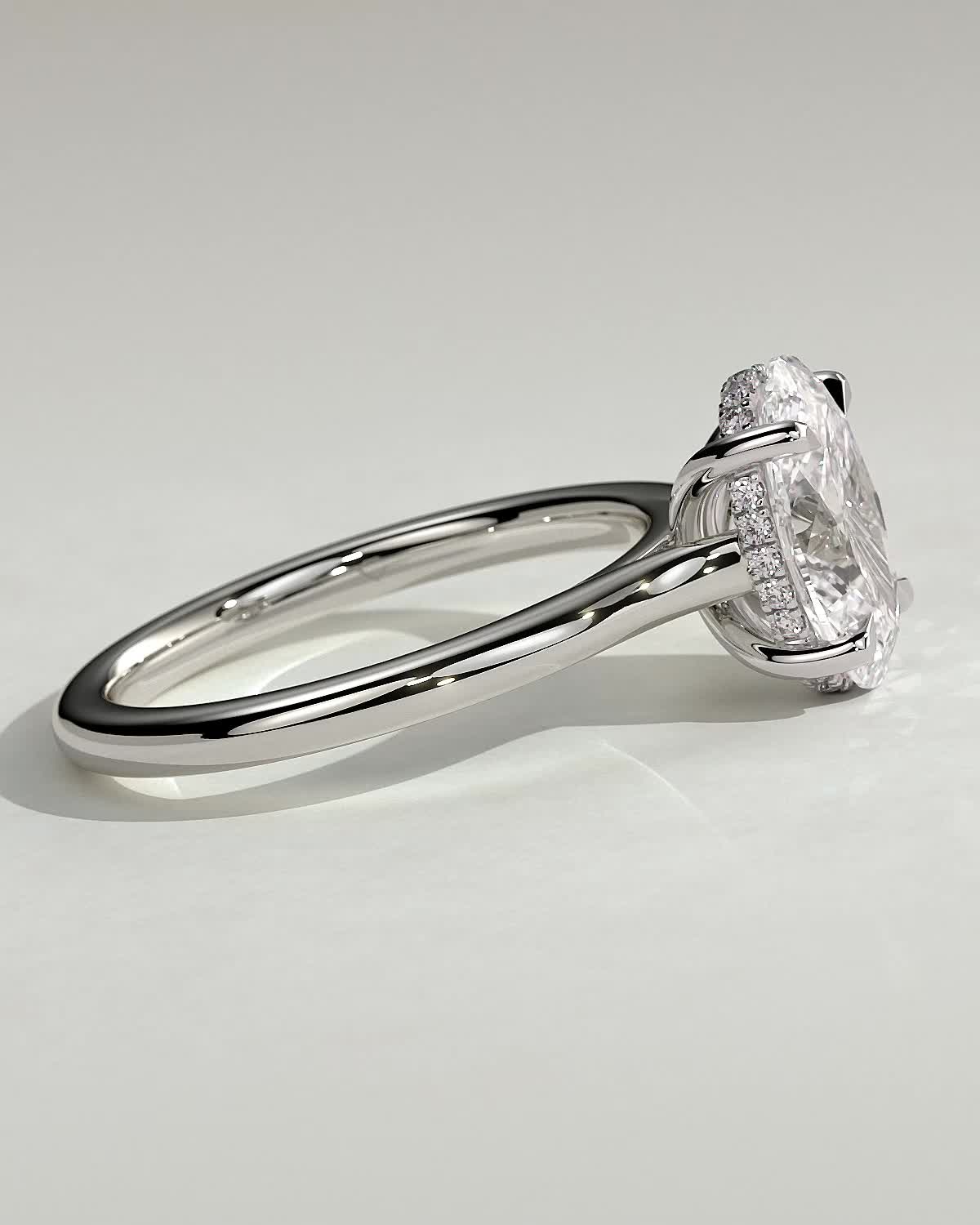 Scarlett - Oval 4 Claw Solitaire with Hidden Halo and Cathedral Setting Engagement Ring - 18k White Gold