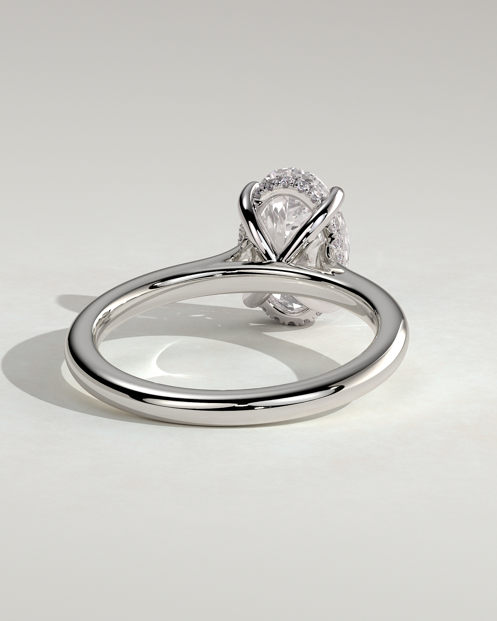 Scarlett - Oval 4 Claw Solitaire with Hidden Halo and Cathedral Setting Engagement Ring - 18k White Gold