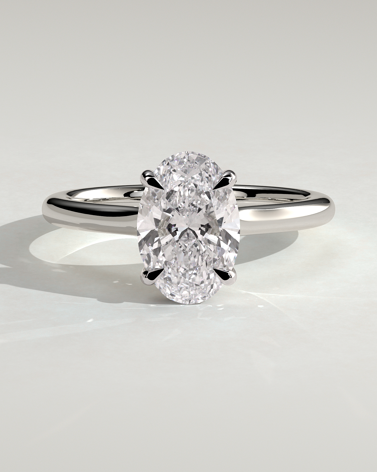 Scarlett - Oval 4 Claw Solitaire with Hidden Halo and Cathedral Setting Engagement Ring - 18k White Gold