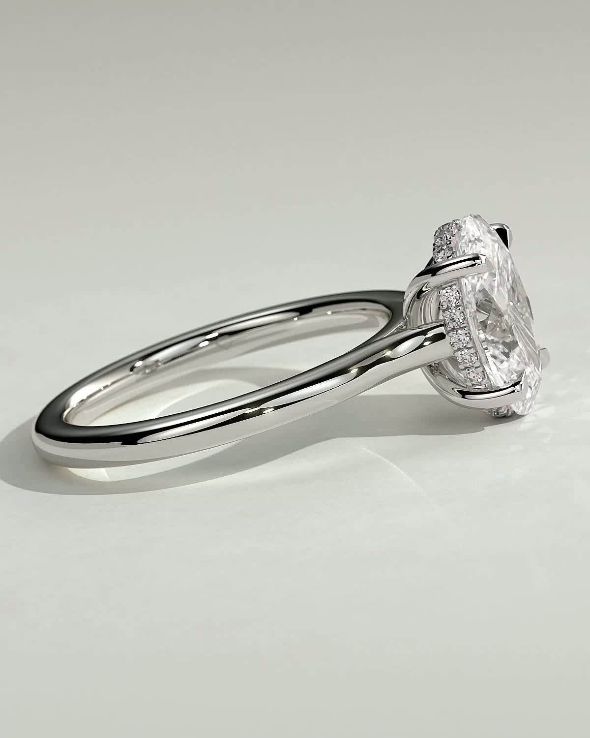 Scarlett - Oval Cathedral Solitaire with Hidden Halo - 18k White Gold