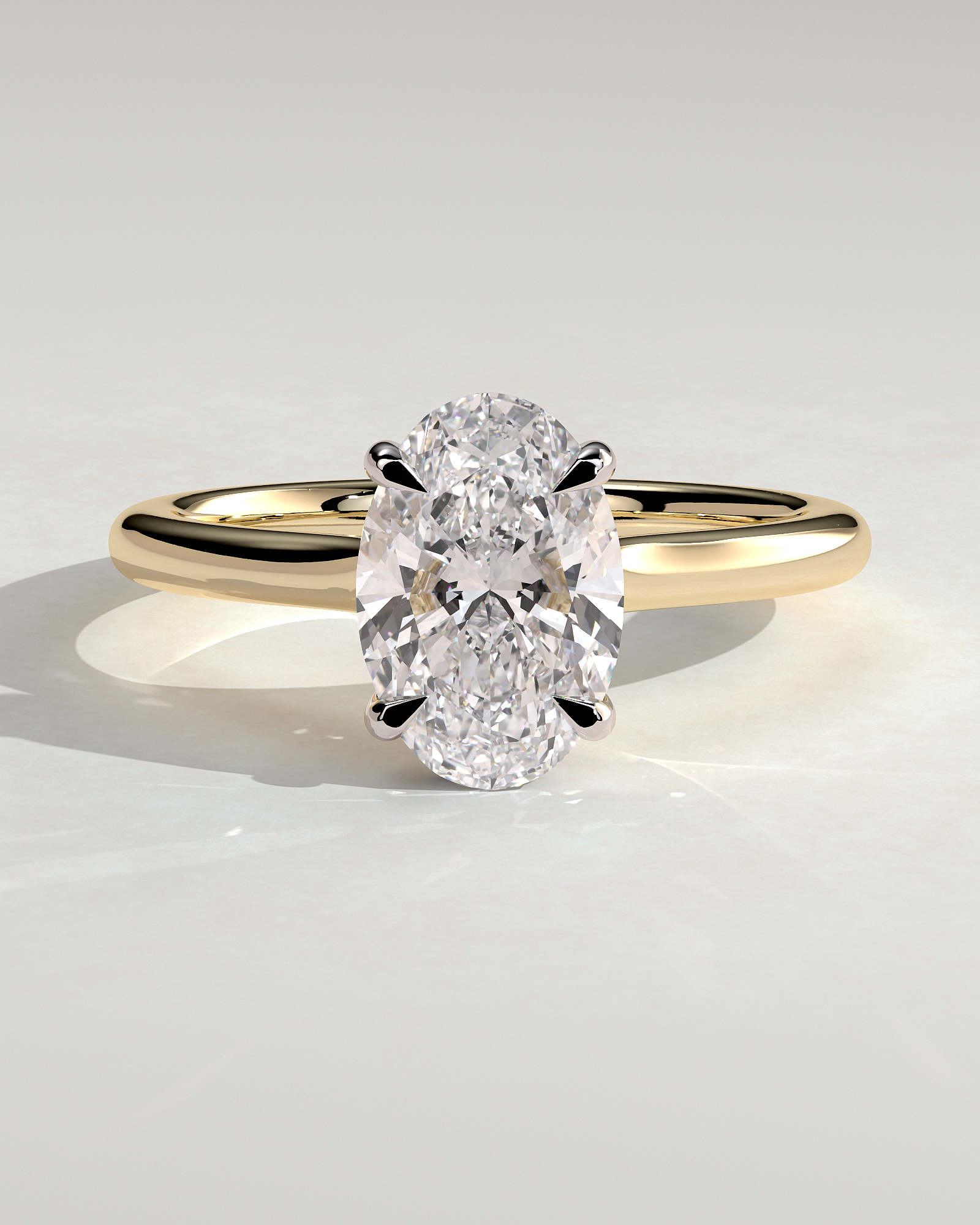 Scarlett - Oval Cathedral Solitaire with Hidden Halo - 18k Yellow Gold / 18k White Gold