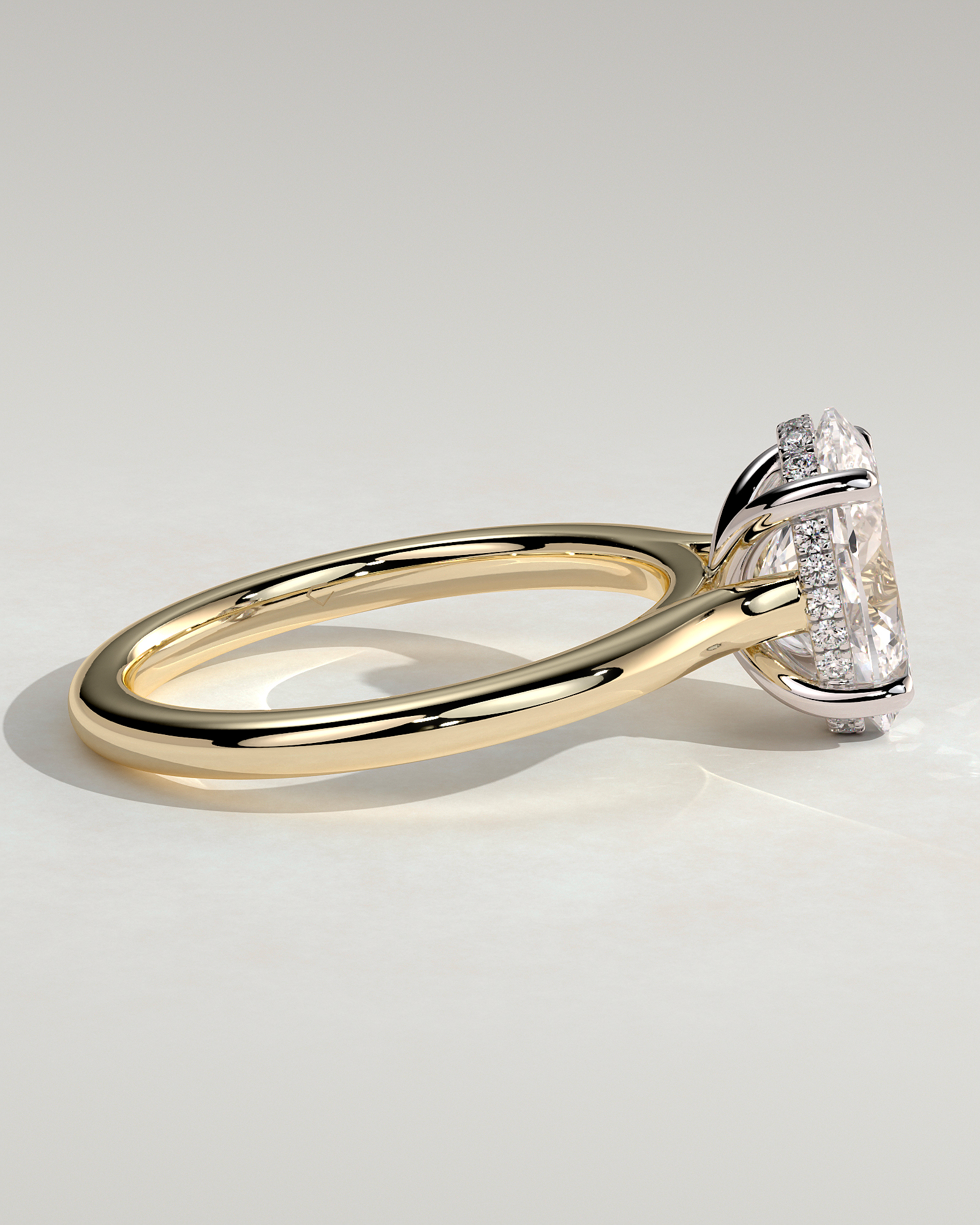 Scarlett - Oval 4 Claw Solitaire with Hidden Halo and Cathedral Setting Engagement Ring - 18k Yellow Gold / 18k White Gold