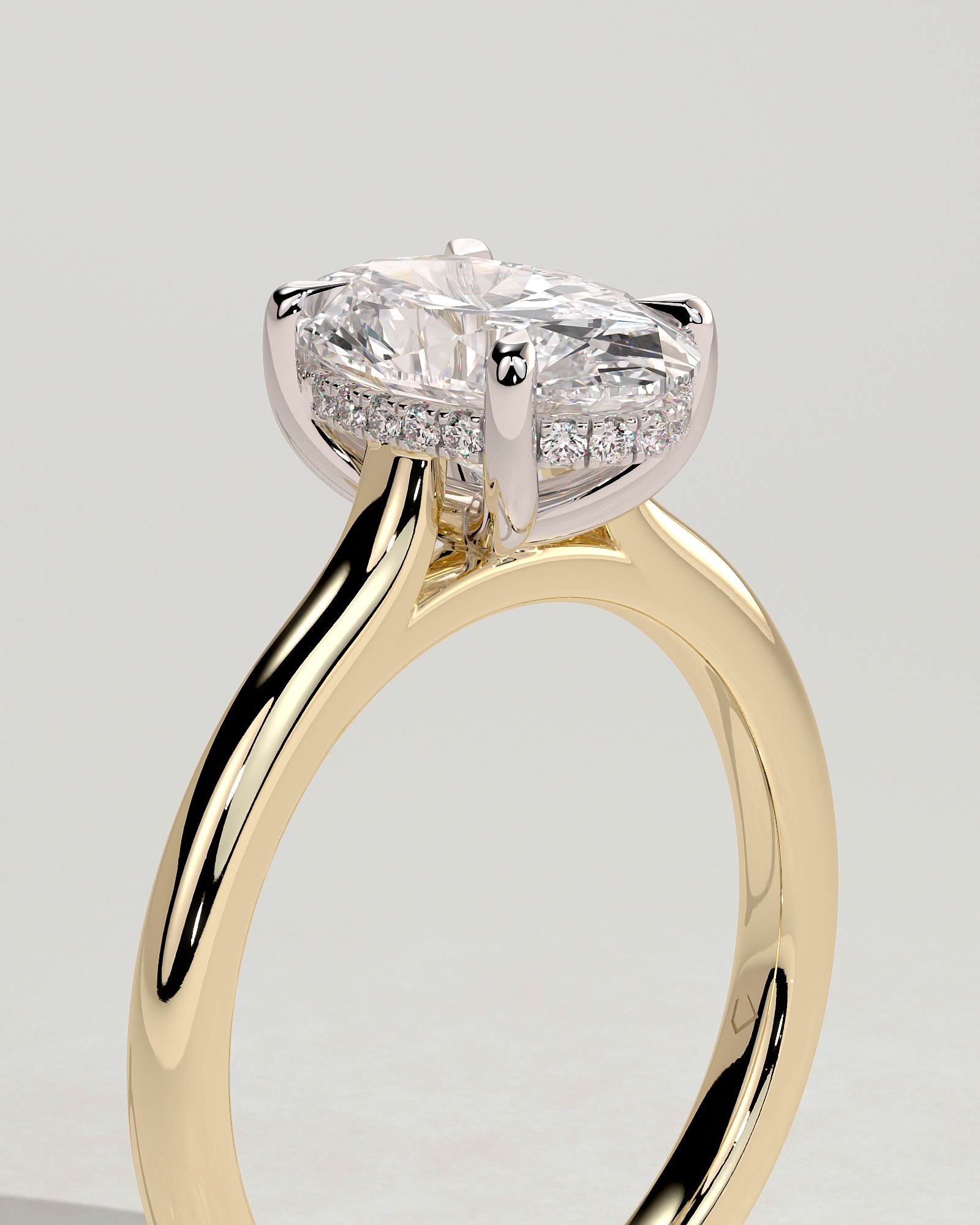 Scarlett - Oval 4 Claw Solitaire with Hidden Halo and Cathedral Setting Engagement Ring - 18k Yellow Gold / 18k White Gold