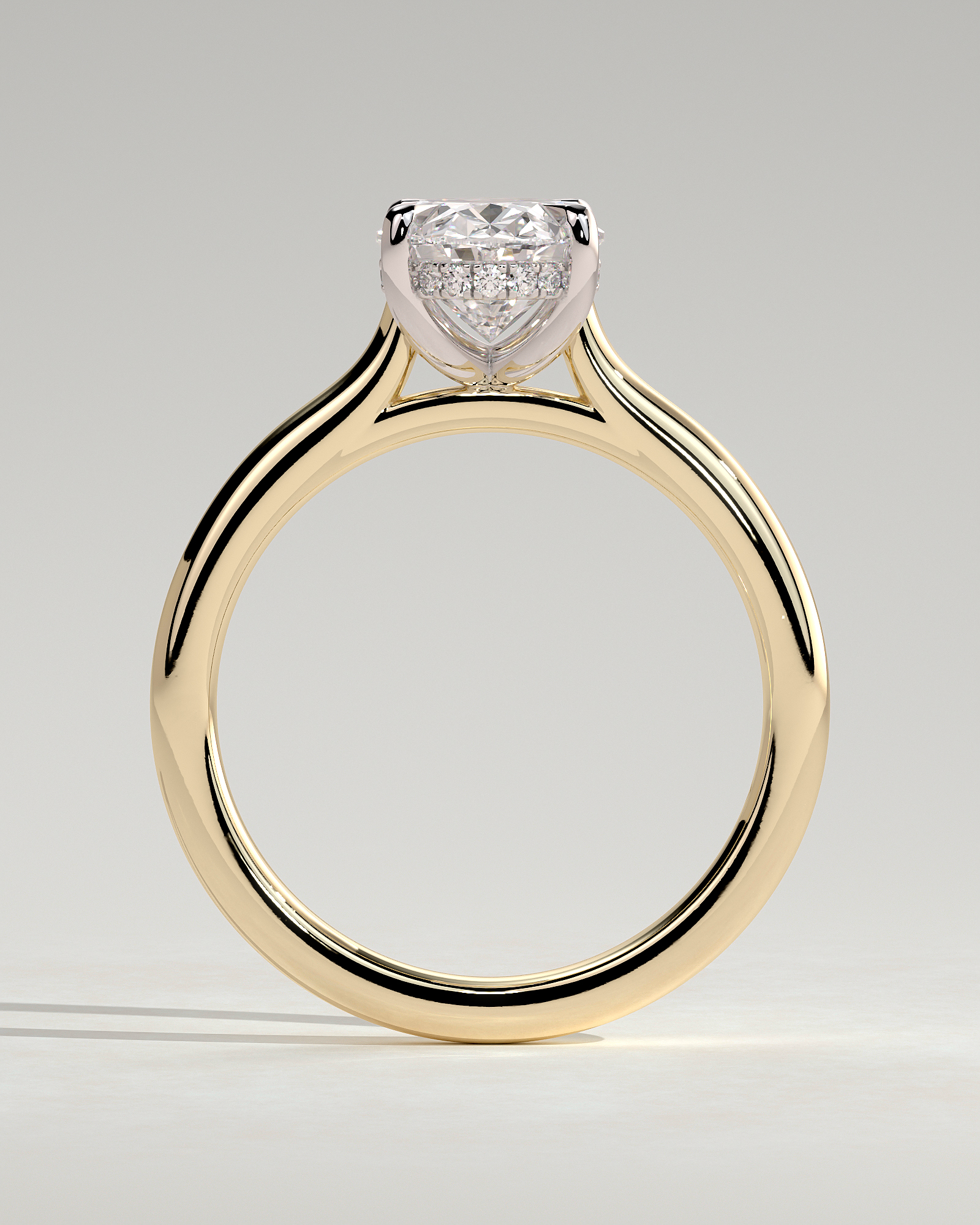 Scarlett - Oval 4 Claw Solitaire with Hidden Halo and Cathedral Setting Engagement Ring - 18k Yellow Gold / 18k White Gold