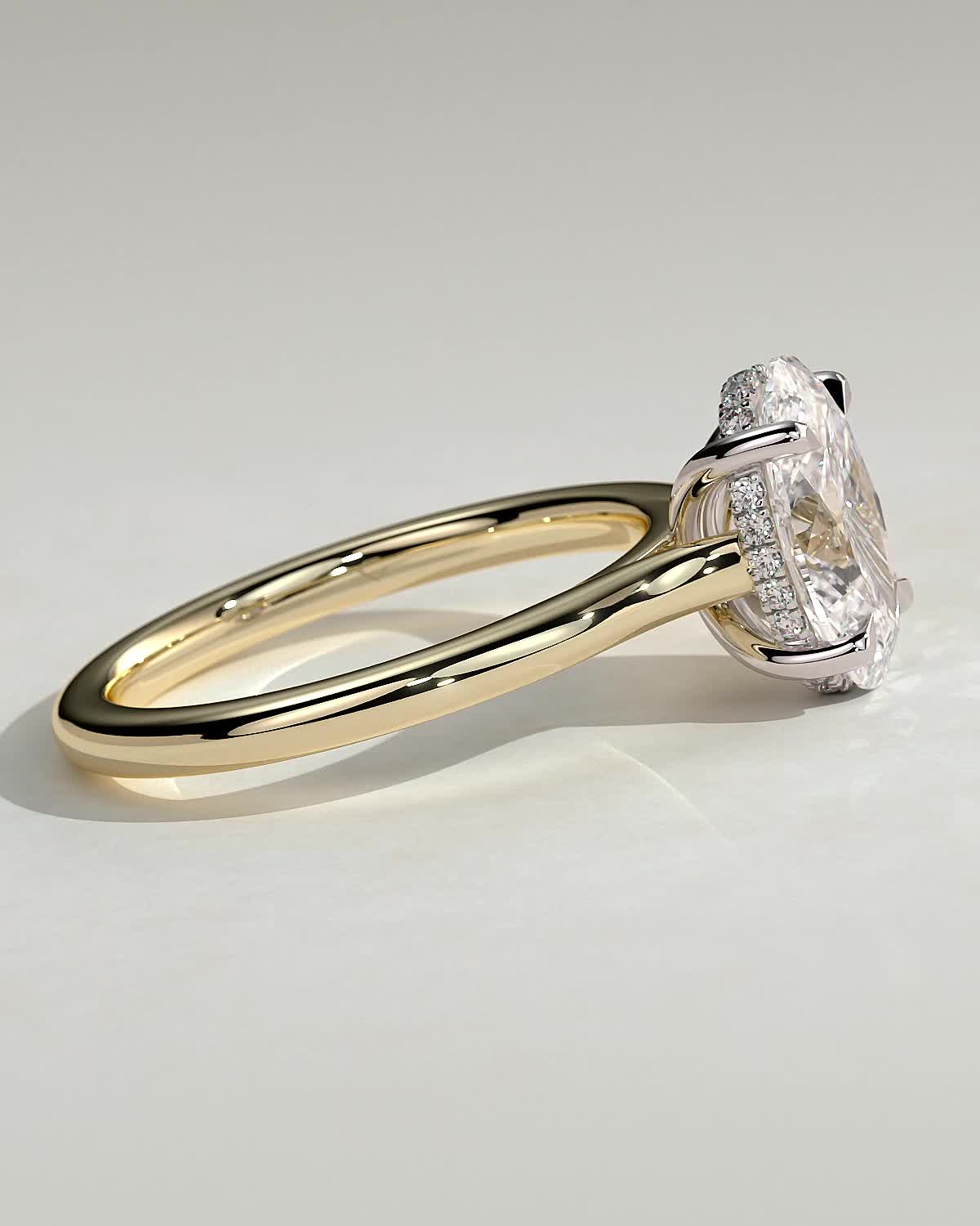 Scarlett - Oval 4 Claw Solitaire with Hidden Halo and Cathedral Setting Engagement Ring - 18k Yellow Gold / 18k White Gold