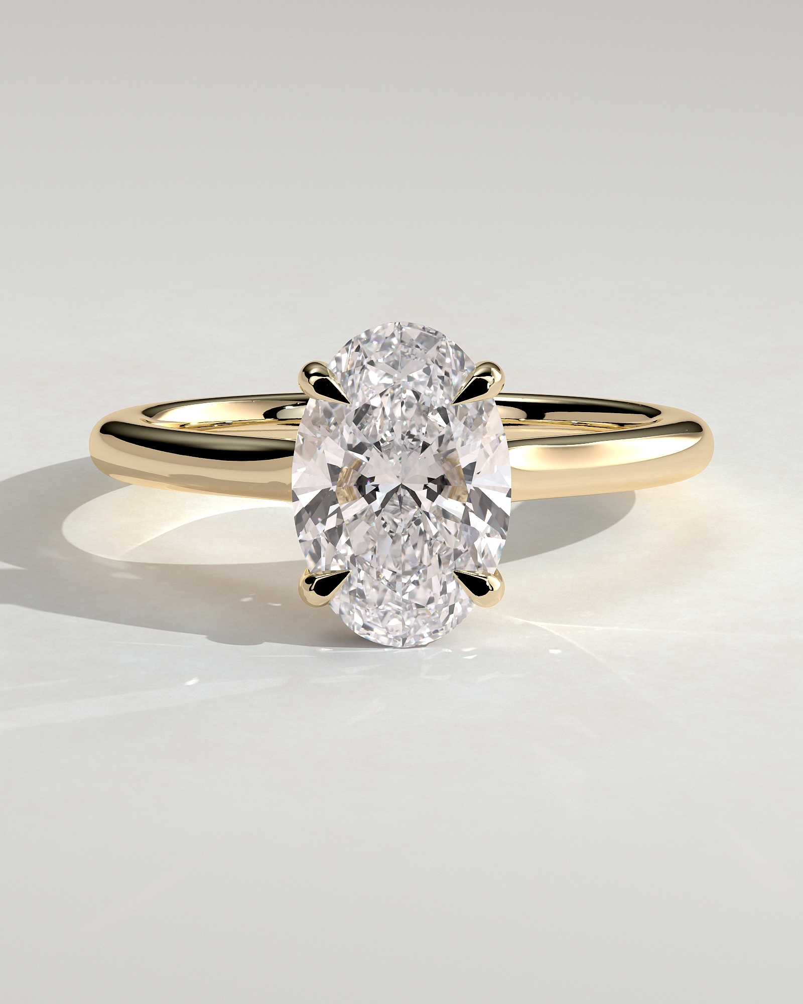 Scarlett - Oval 4 Claw Solitaire with Hidden Halo and Cathedral Setting Engagement Ring - 18k Yellow Gold