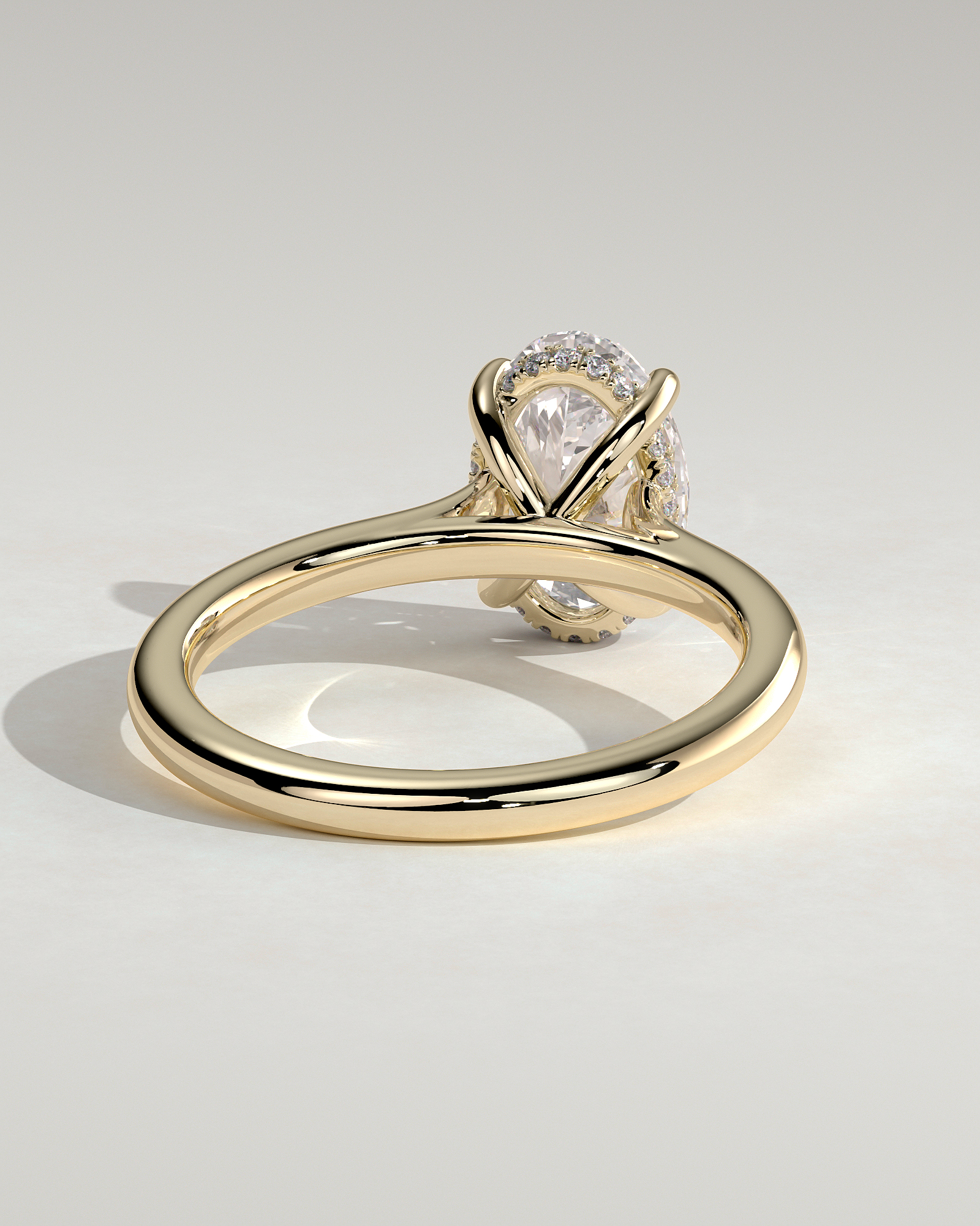 Scarlett - Oval Cathedral Solitaire with Hidden Halo - 18k Yellow Gold