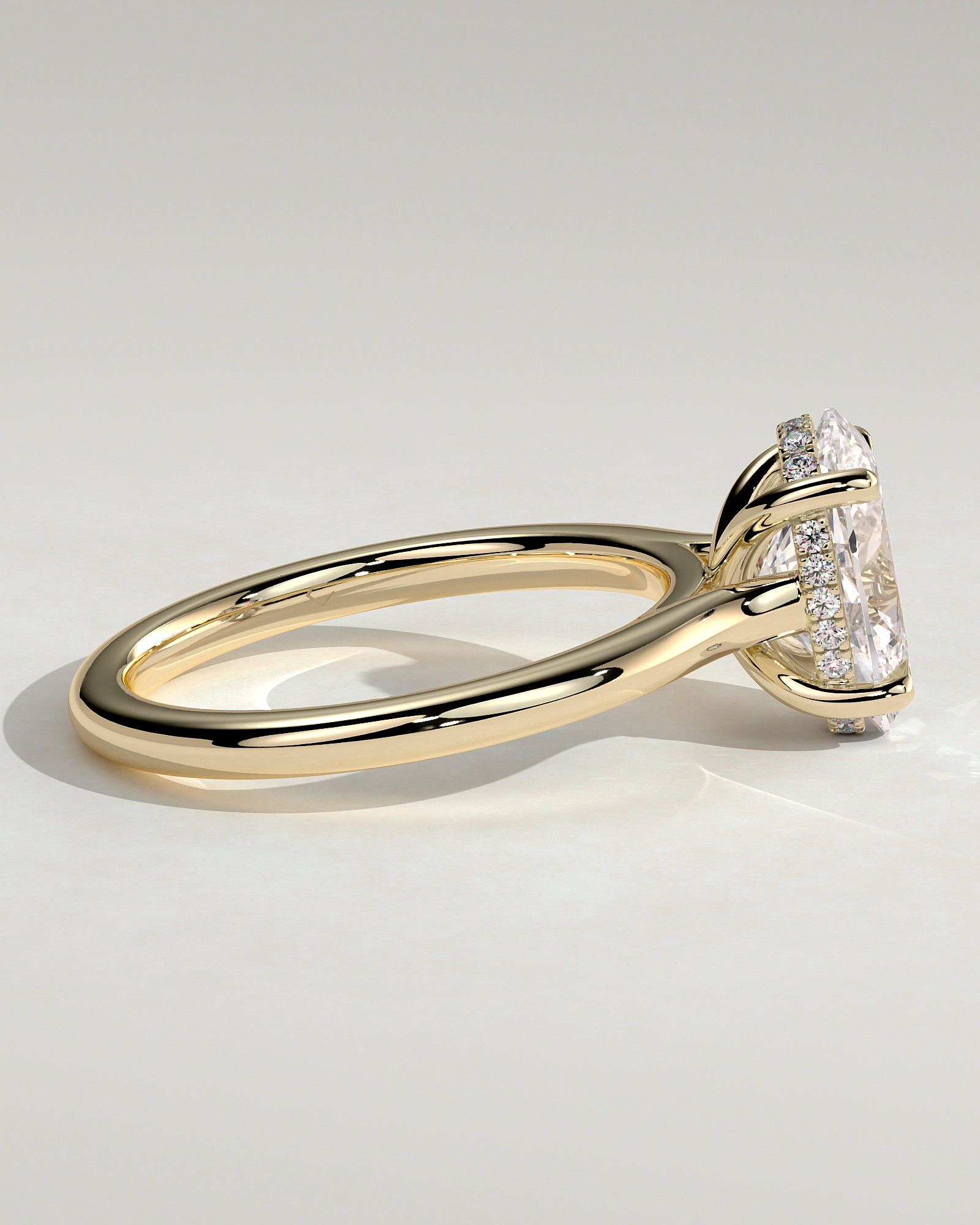 Scarlett - Oval Cathedral Solitaire with Hidden Halo - 18k Yellow Gold