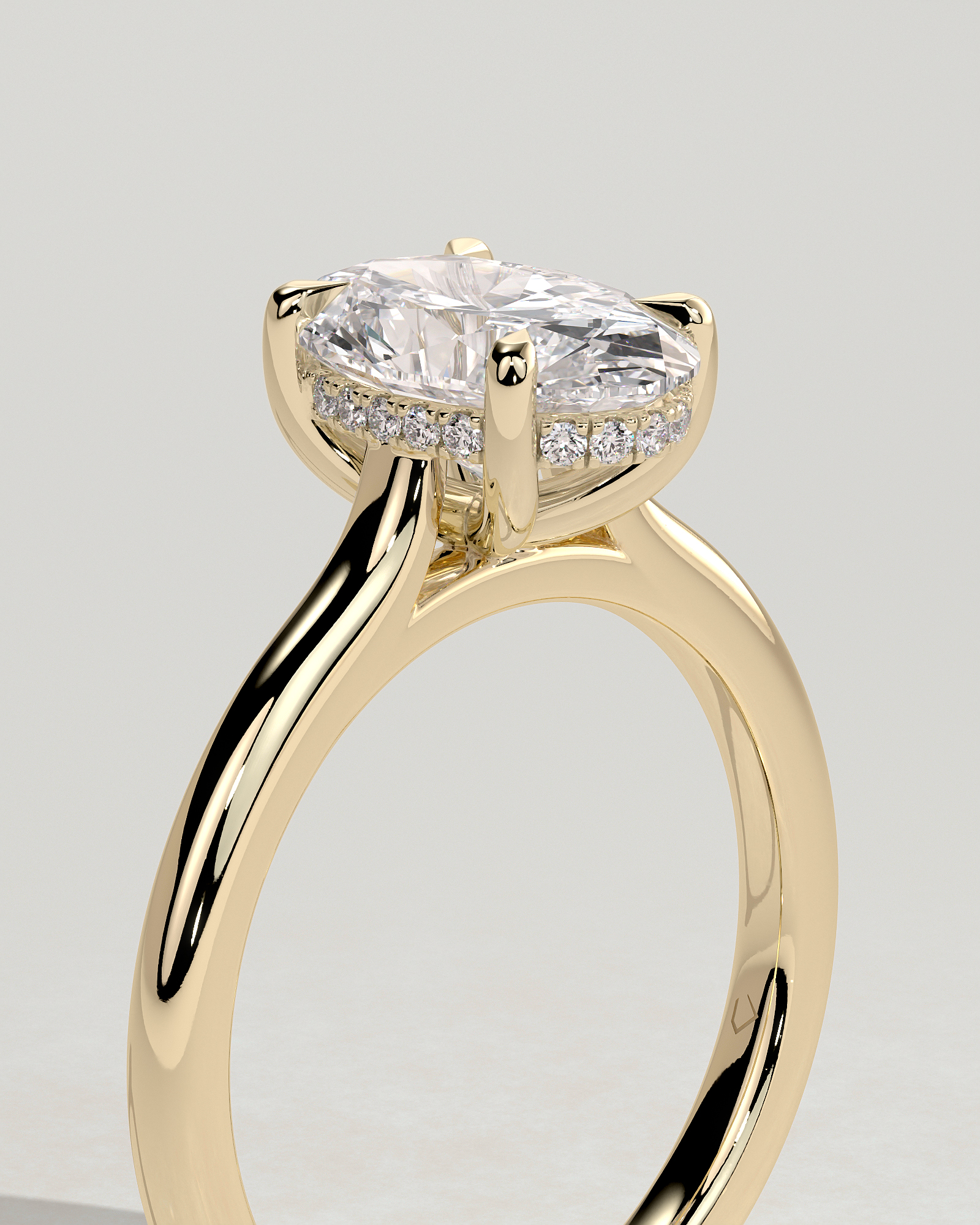 Scarlett - Oval Cathedral Solitaire with Hidden Halo - 18k Yellow Gold