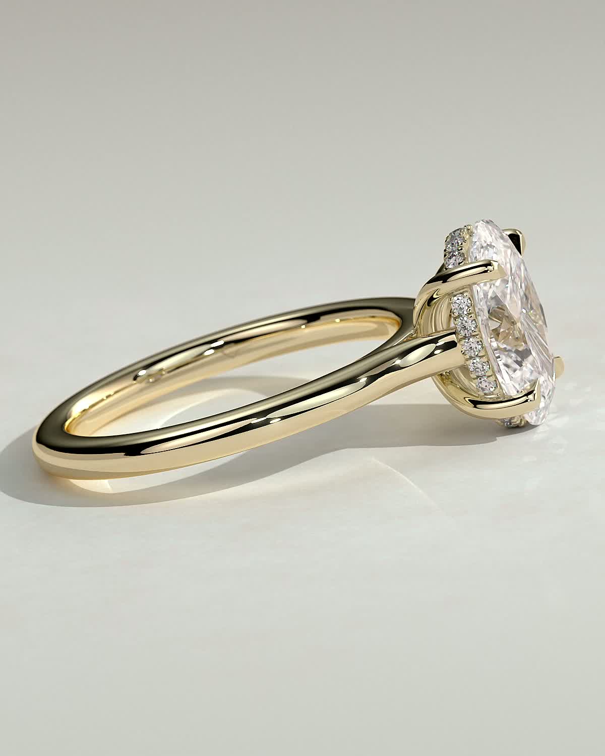 Scarlett - Oval Cathedral Solitaire with Hidden Halo - 18k Yellow Gold