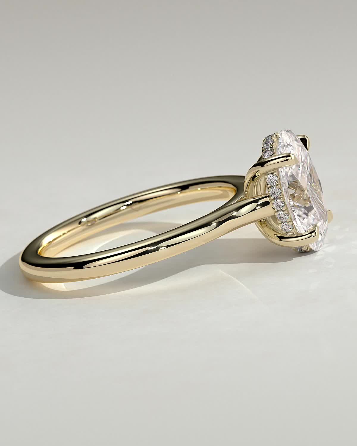 Scarlett - Oval 4 Claw Solitaire with Hidden Halo and Cathedral Setting Engagement Ring - 18k Yellow Gold