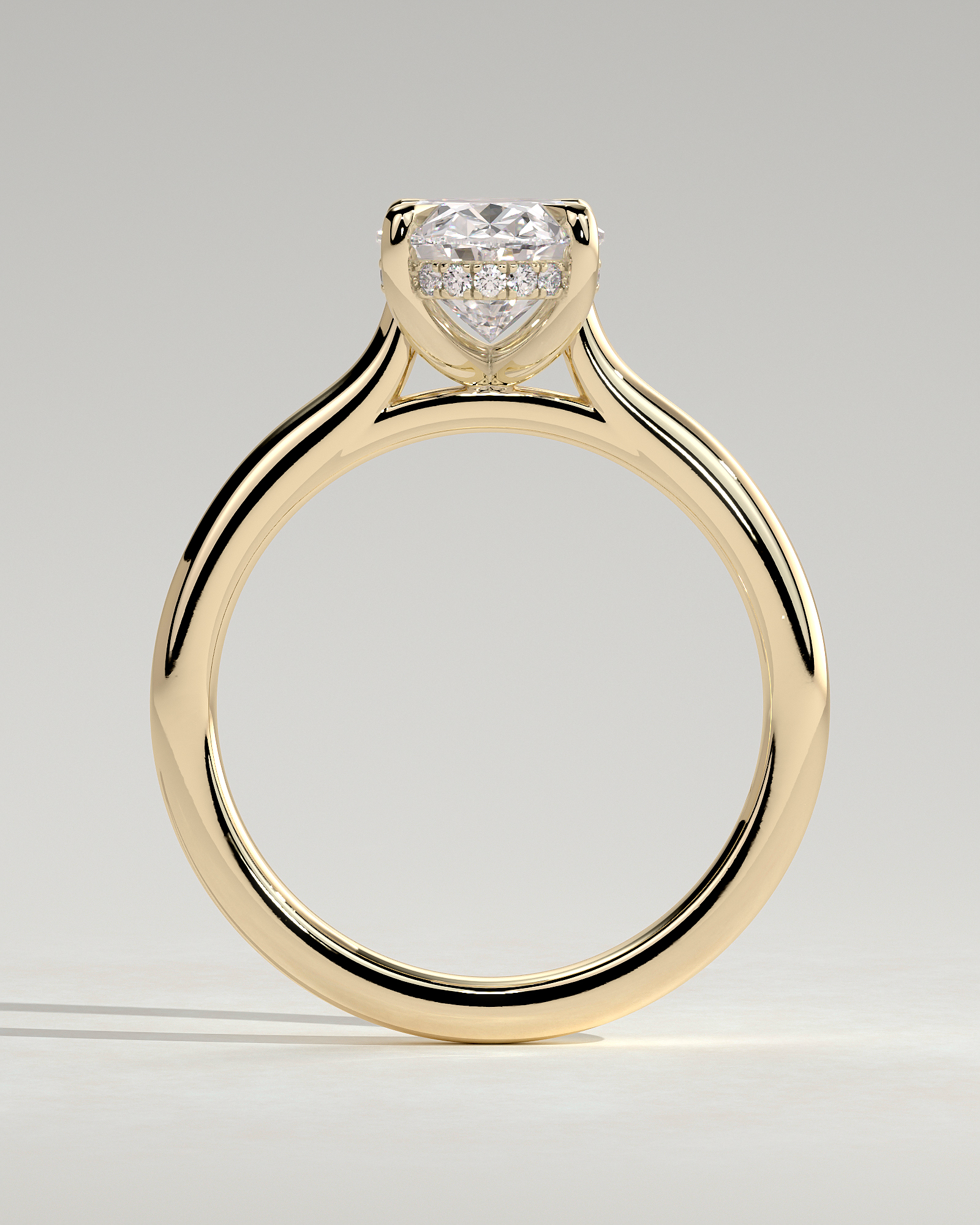Scarlett - Oval Cathedral Solitaire with Hidden Halo - 18k Yellow Gold