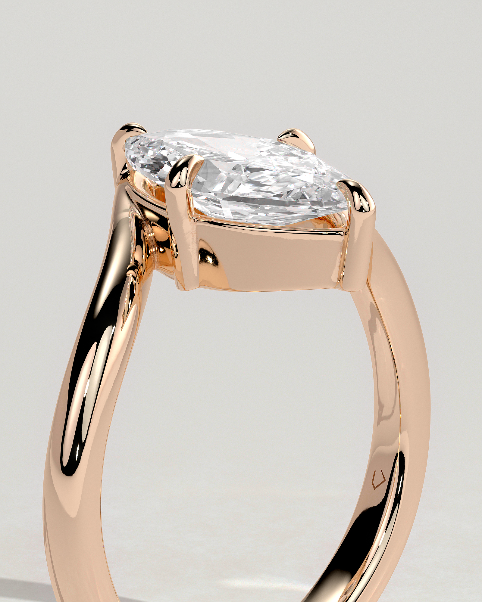 Marquise 4 Claw Solitaire with Bypass Band Engagement Ring - 18k Rose Gold