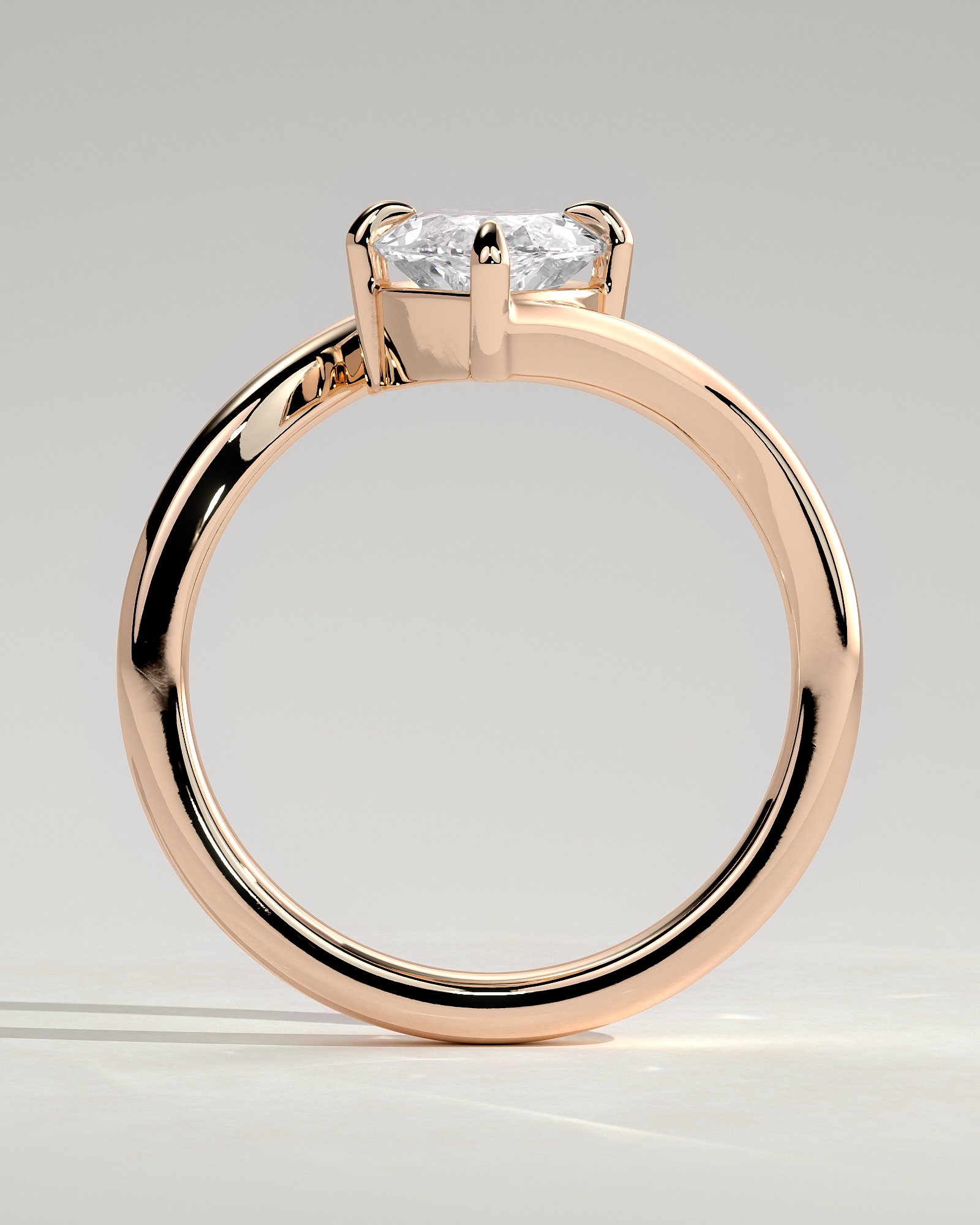 Marquise 4 Claw Solitaire with Bypass Band Engagement Ring - 18k Rose Gold