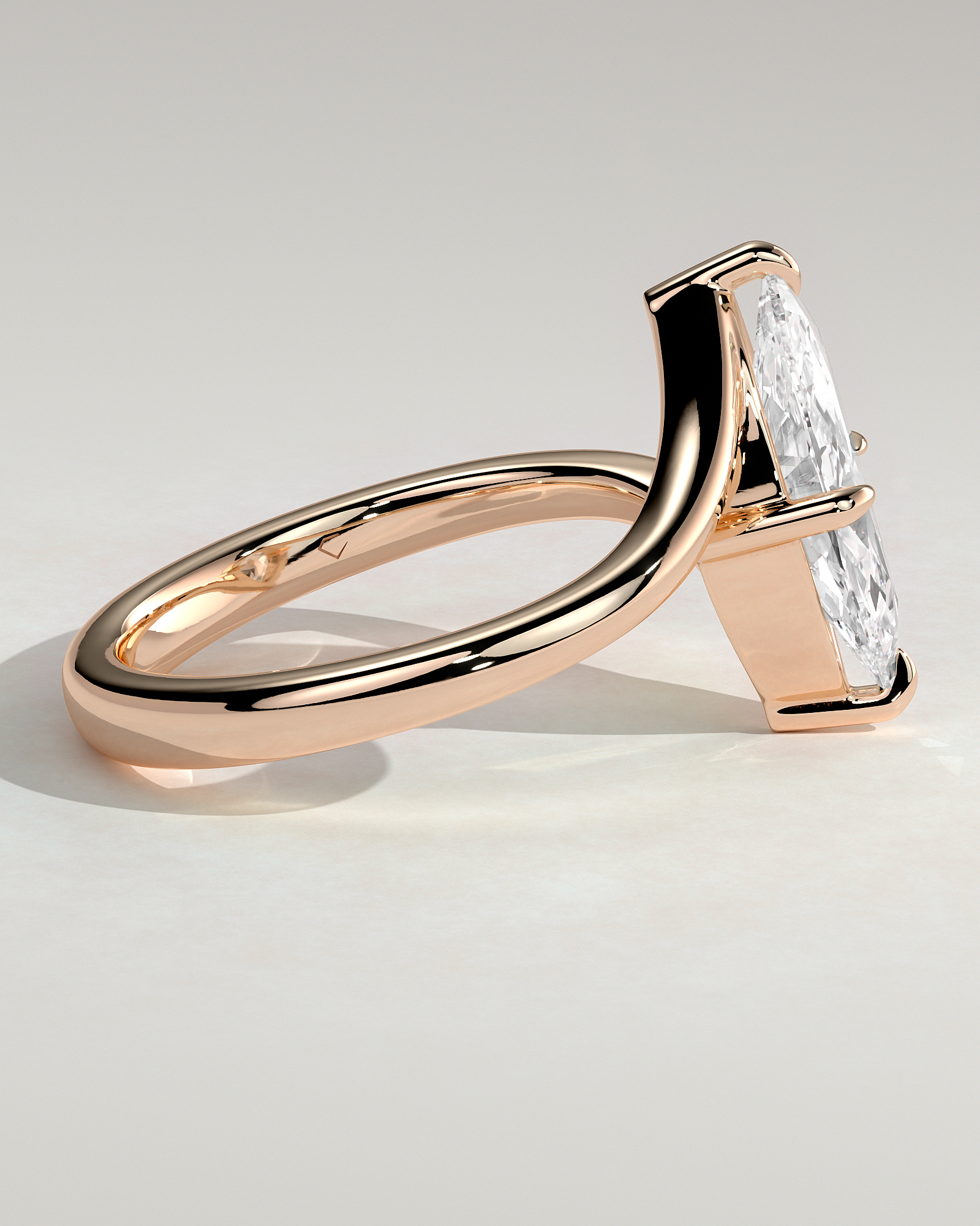 Marquise 4 Claw Solitaire with Bypass Band Engagement Ring - 18k Rose Gold