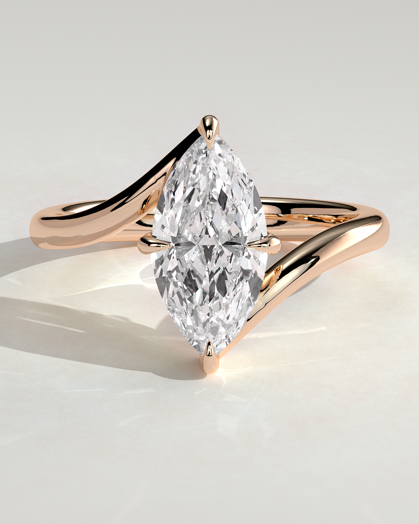 Marquise 4 Claw Solitaire with Bypass Band Engagement Ring - 18k Rose Gold