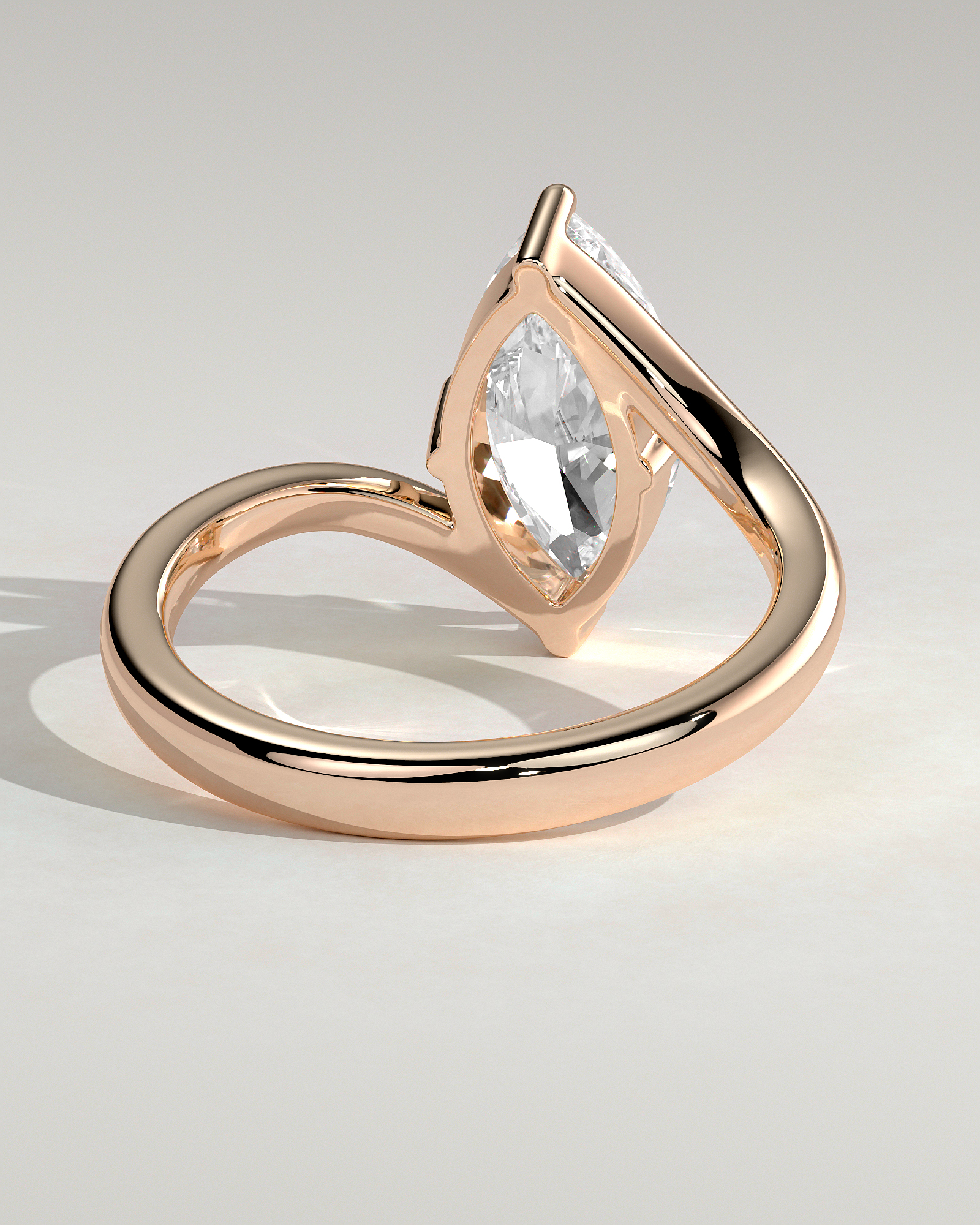 Marquise 4 Claw Solitaire with Bypass Band Engagement Ring - 18k Rose Gold