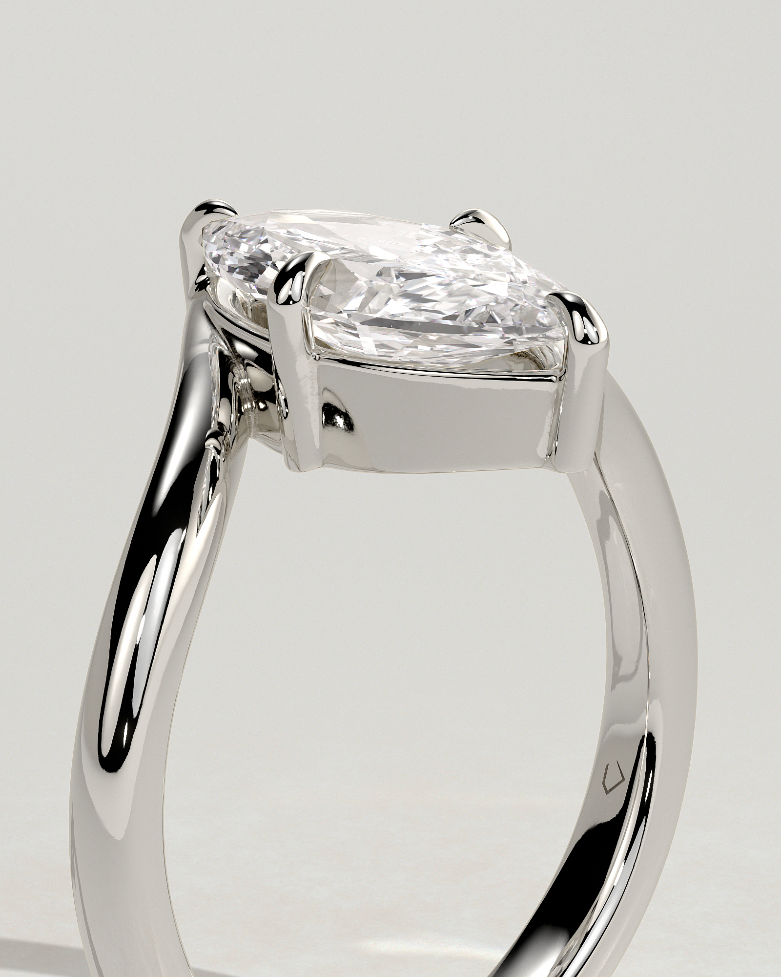 Marquise 4 Claw Solitaire with Bypass Band Engagement Ring - 18k White Gold