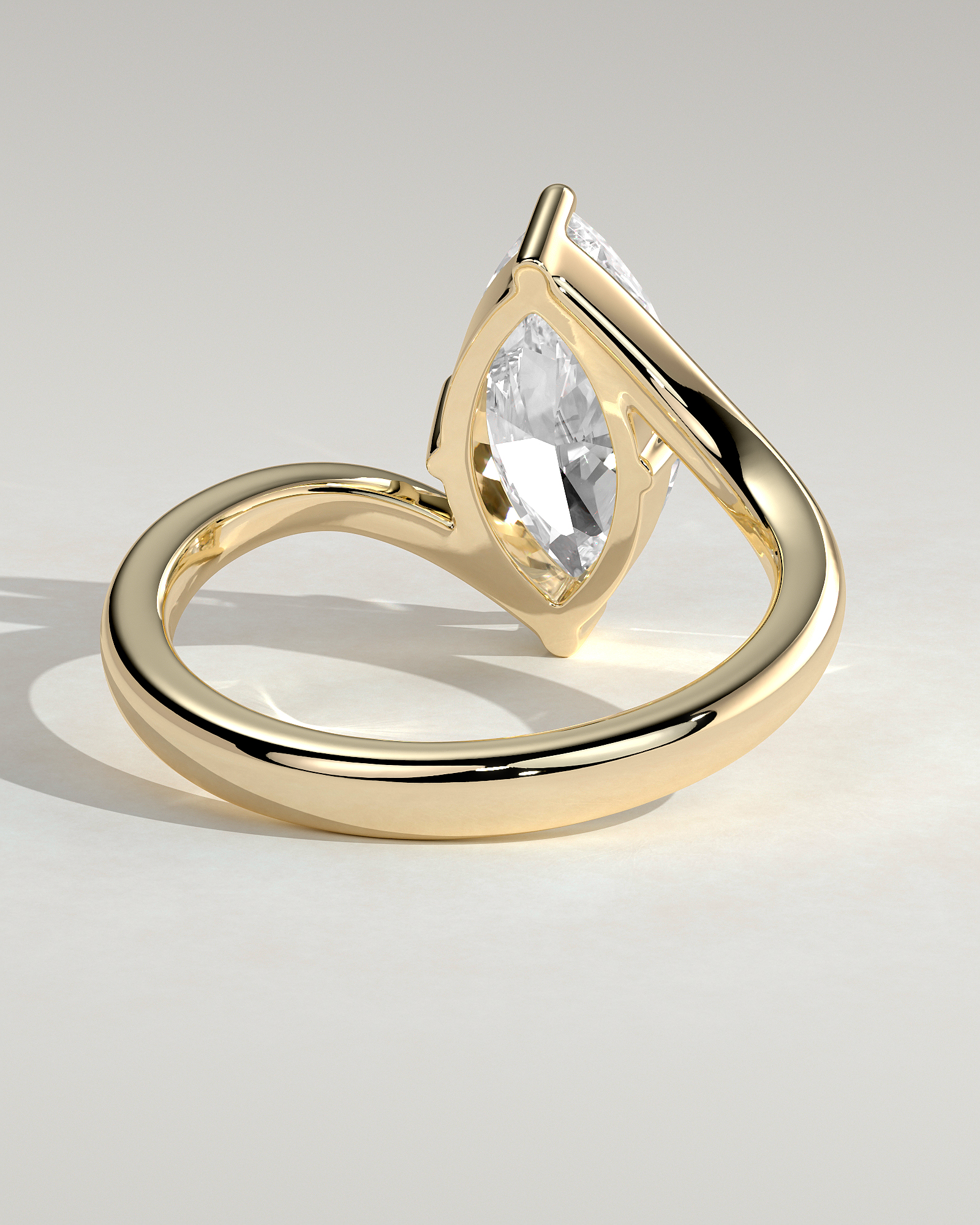 Marquise 4 Claw Solitaire with Bypass Band Engagement Ring - 18k Yellow Gold