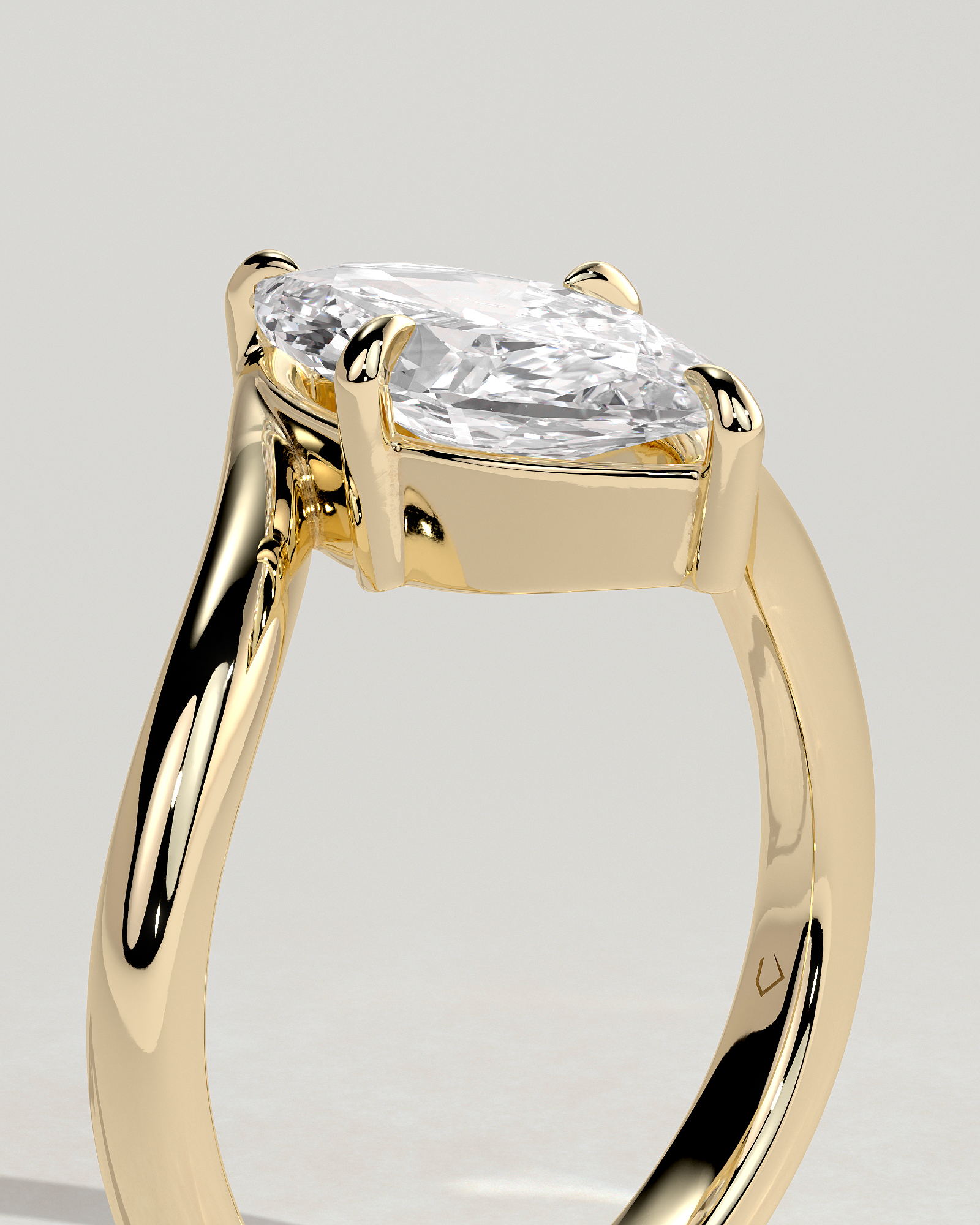 Marquise 4 Claw Solitaire with Bypass Band Engagement Ring - 18k Yellow Gold
