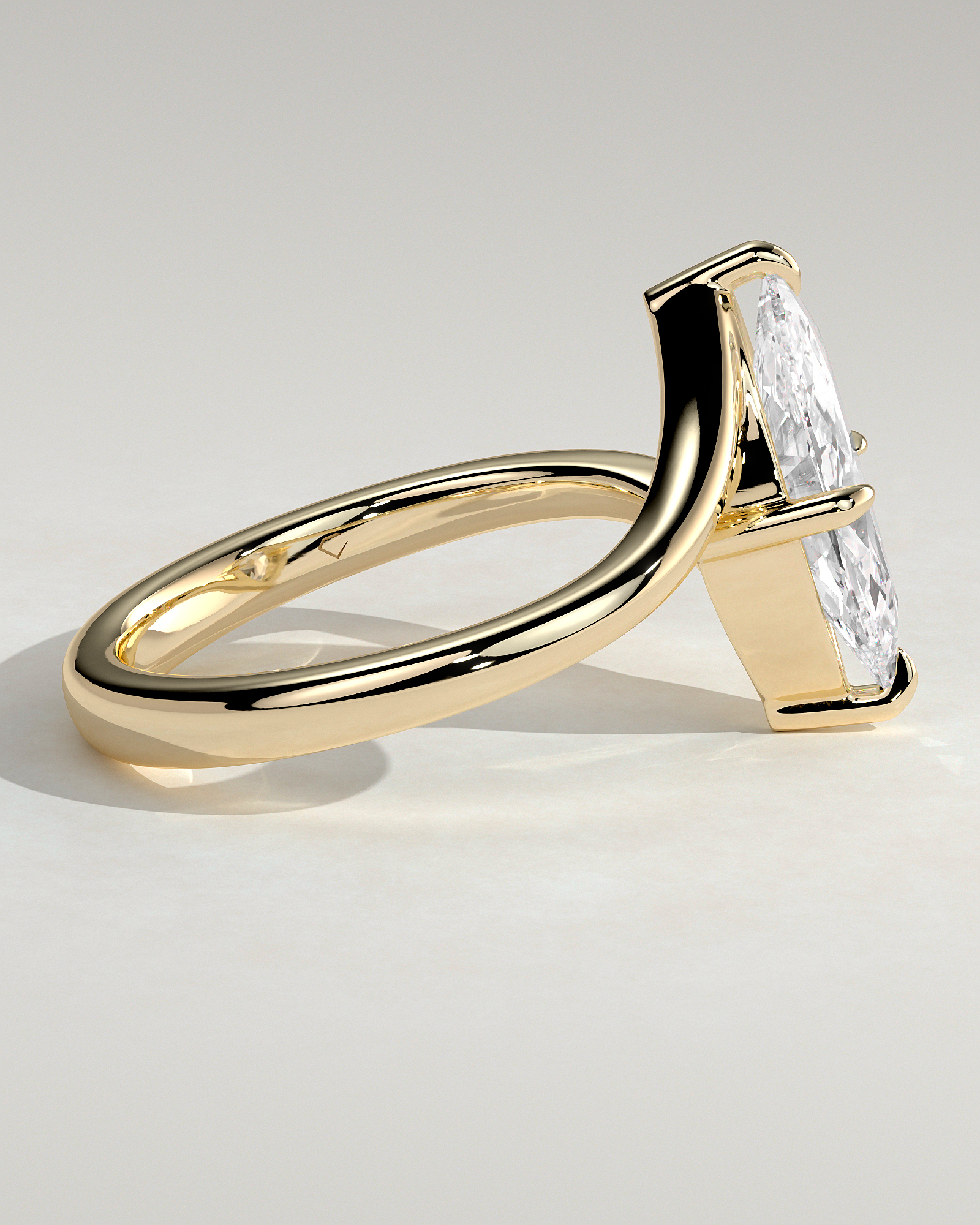 Marquise 4 Claw Solitaire with Bypass Band Engagement Ring - 18k Yellow Gold