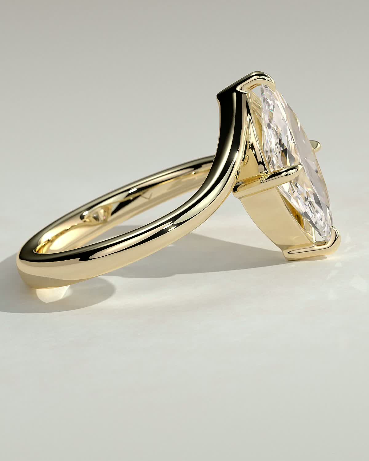 Marquise 4 Claw Solitaire with Bypass Band Engagement Ring - 18k Yellow Gold