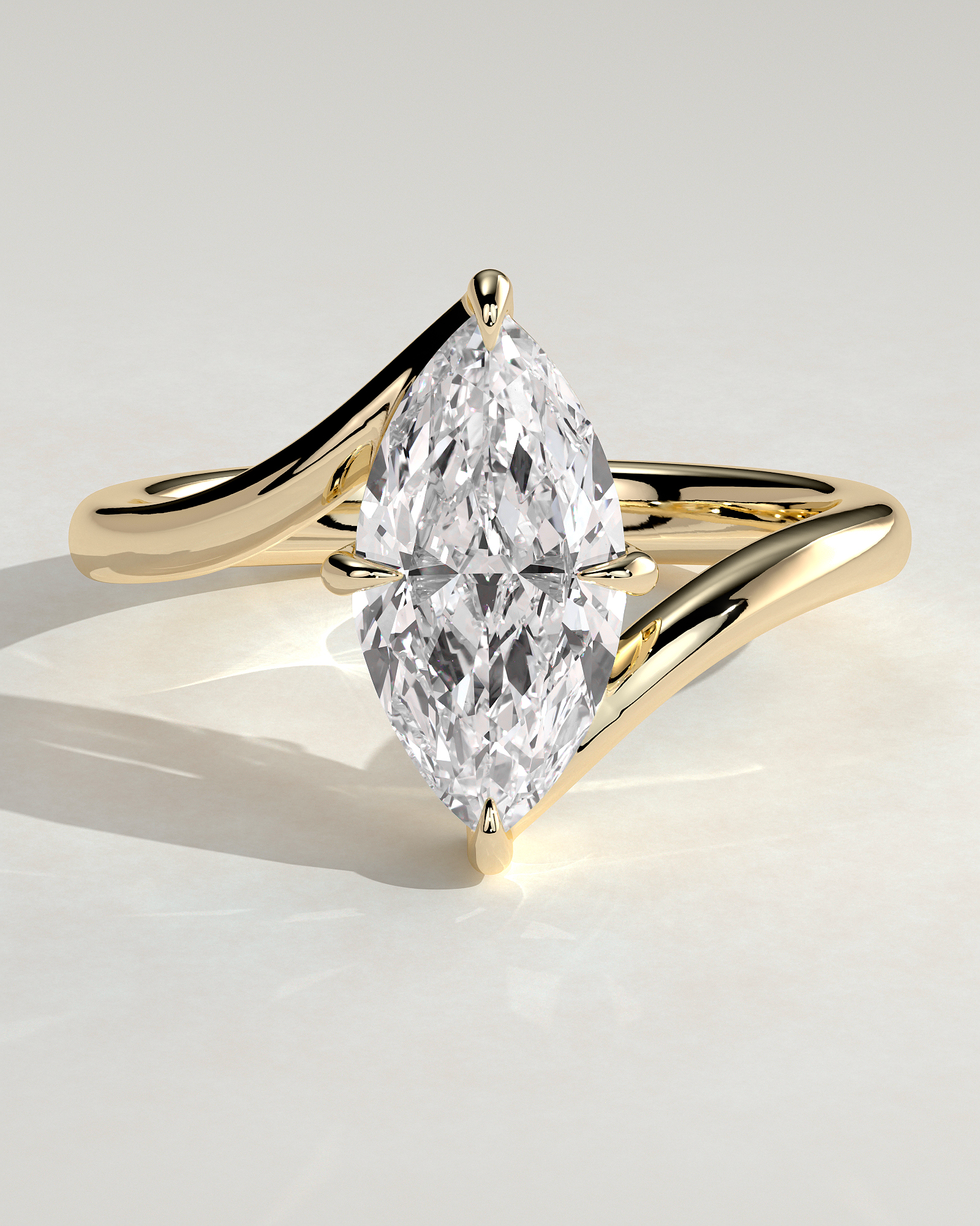 Marquise 4 Claw Solitaire with Bypass Band Engagement Ring - 18k Yellow Gold