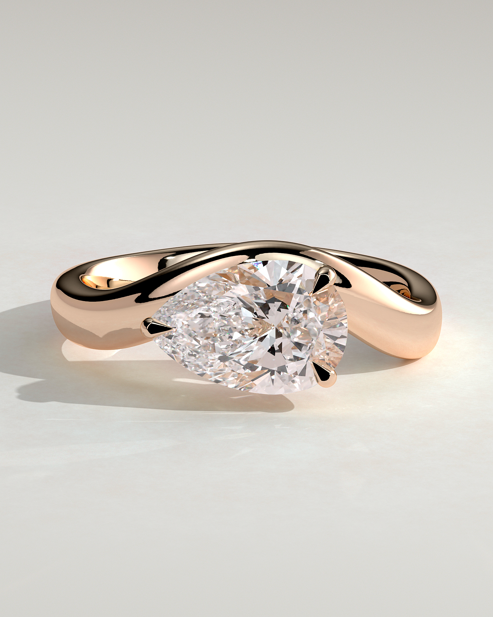 Shai - Pear Solitaire with Twist Band - 18k Rose Gold