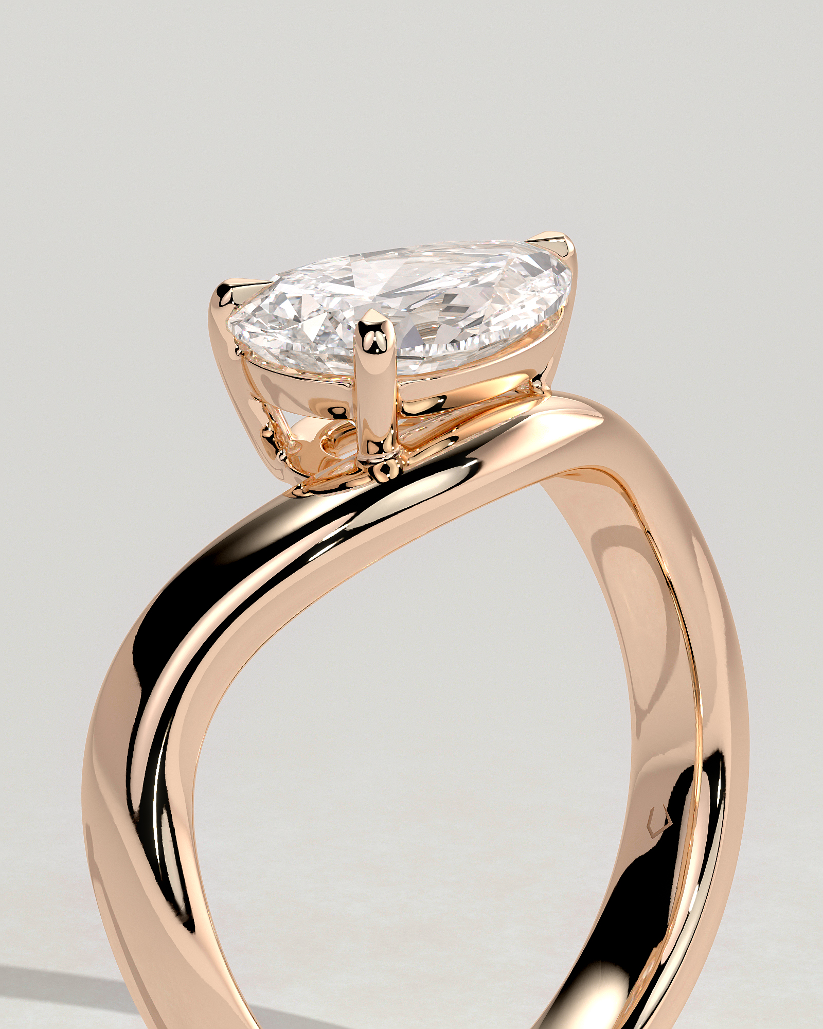 Shai - Pear Solitaire with Twist Band - 18k Rose Gold
