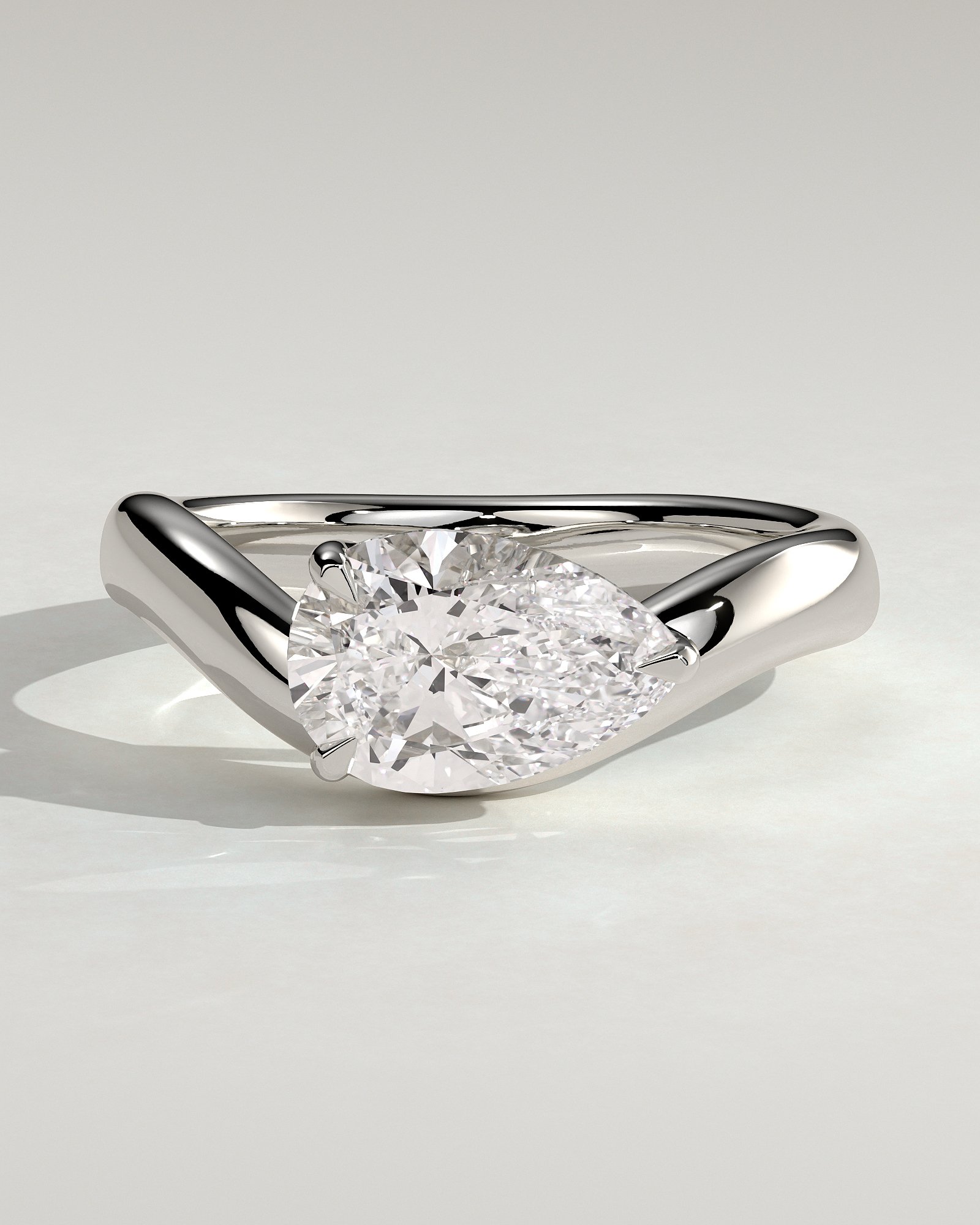 Shai - Pear Solitaire with Twist Band - 18k White Gold