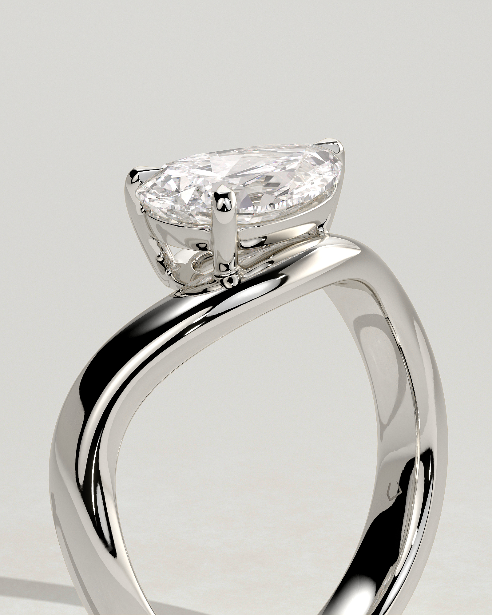 Shai - Pear Solitaire with Twist Band - 18k White Gold