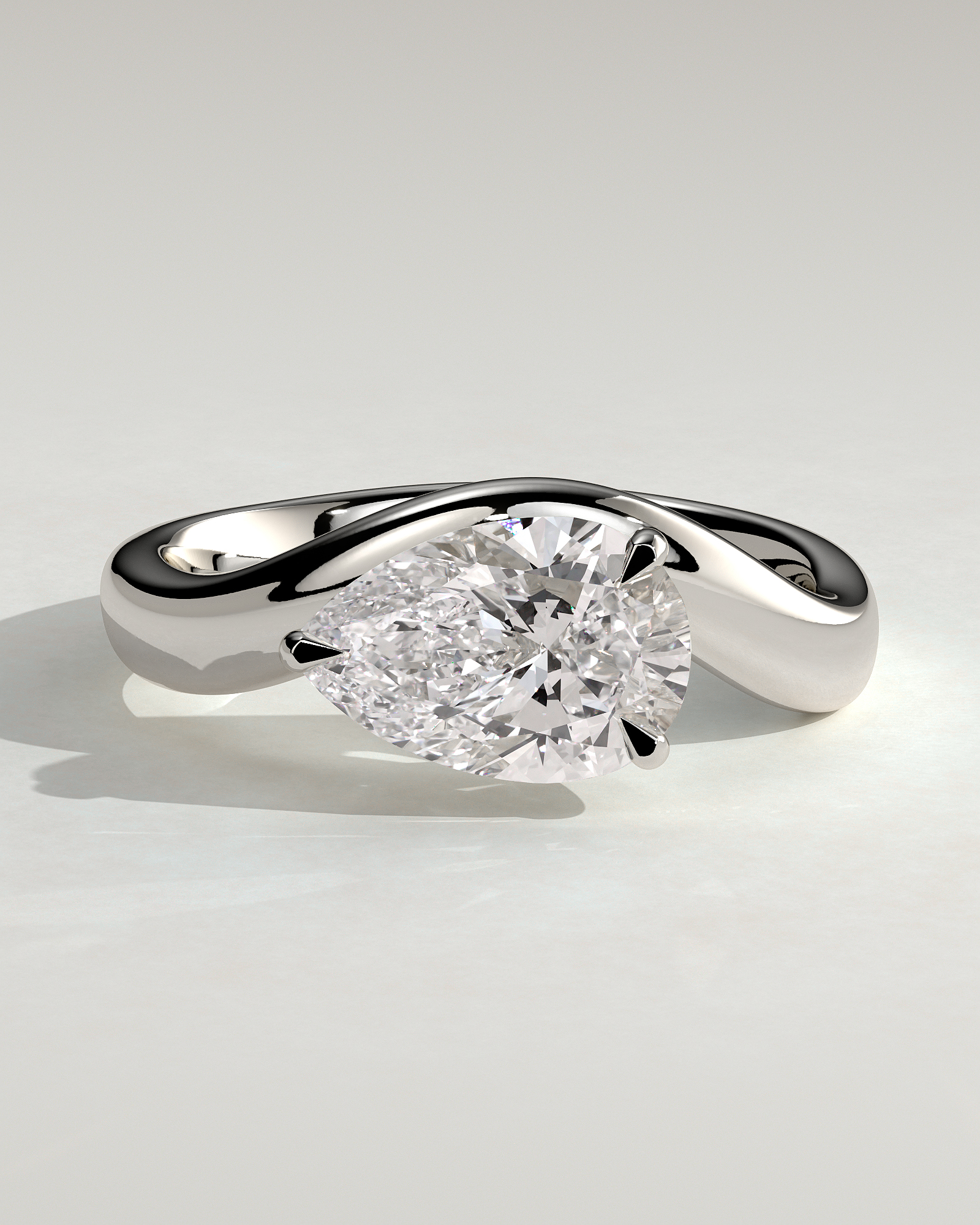Shai - Pear Solitaire with Twist Band - 18k White Gold