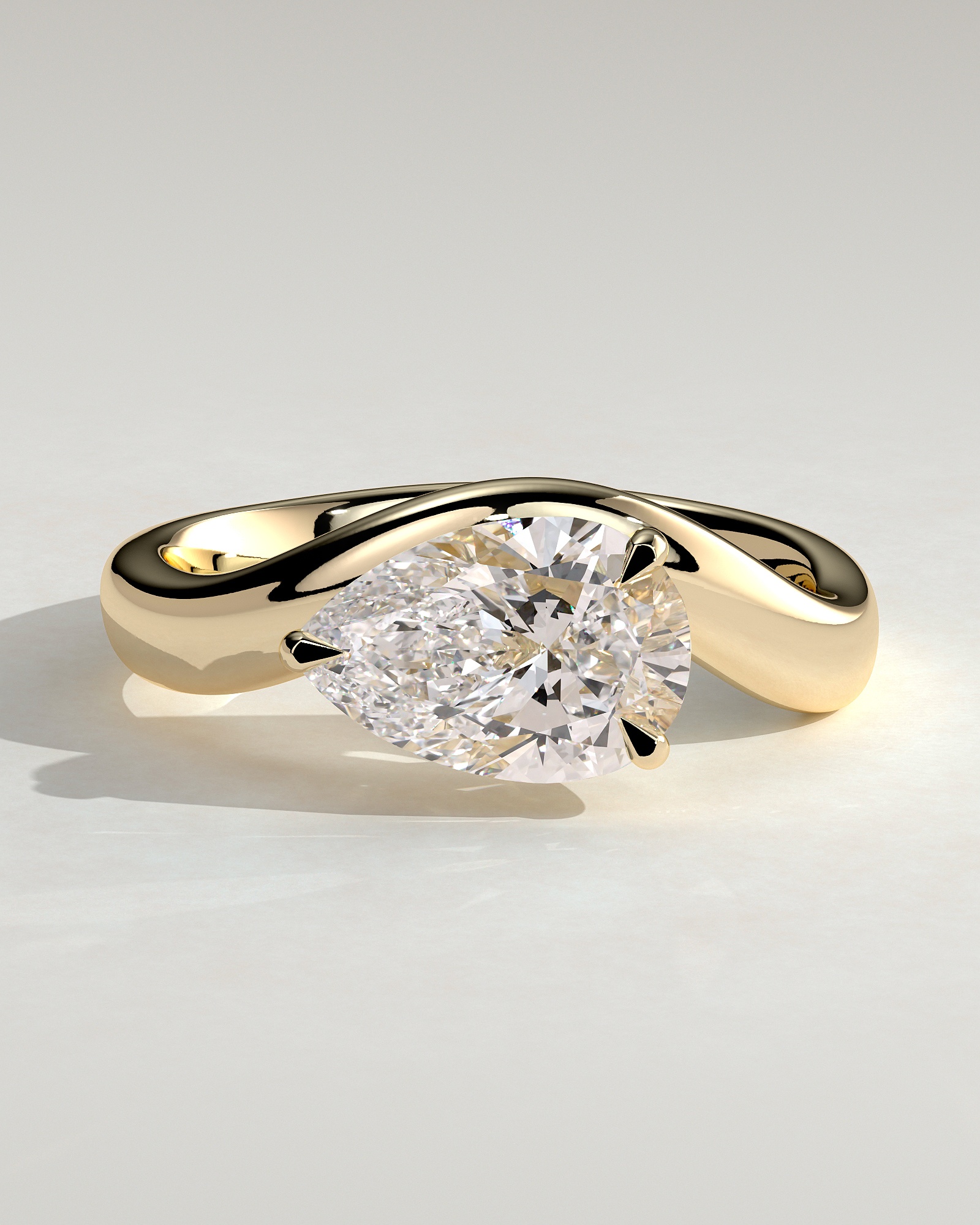 Shai - Pear Solitaire with Twist Band - 18k Yellow Gold