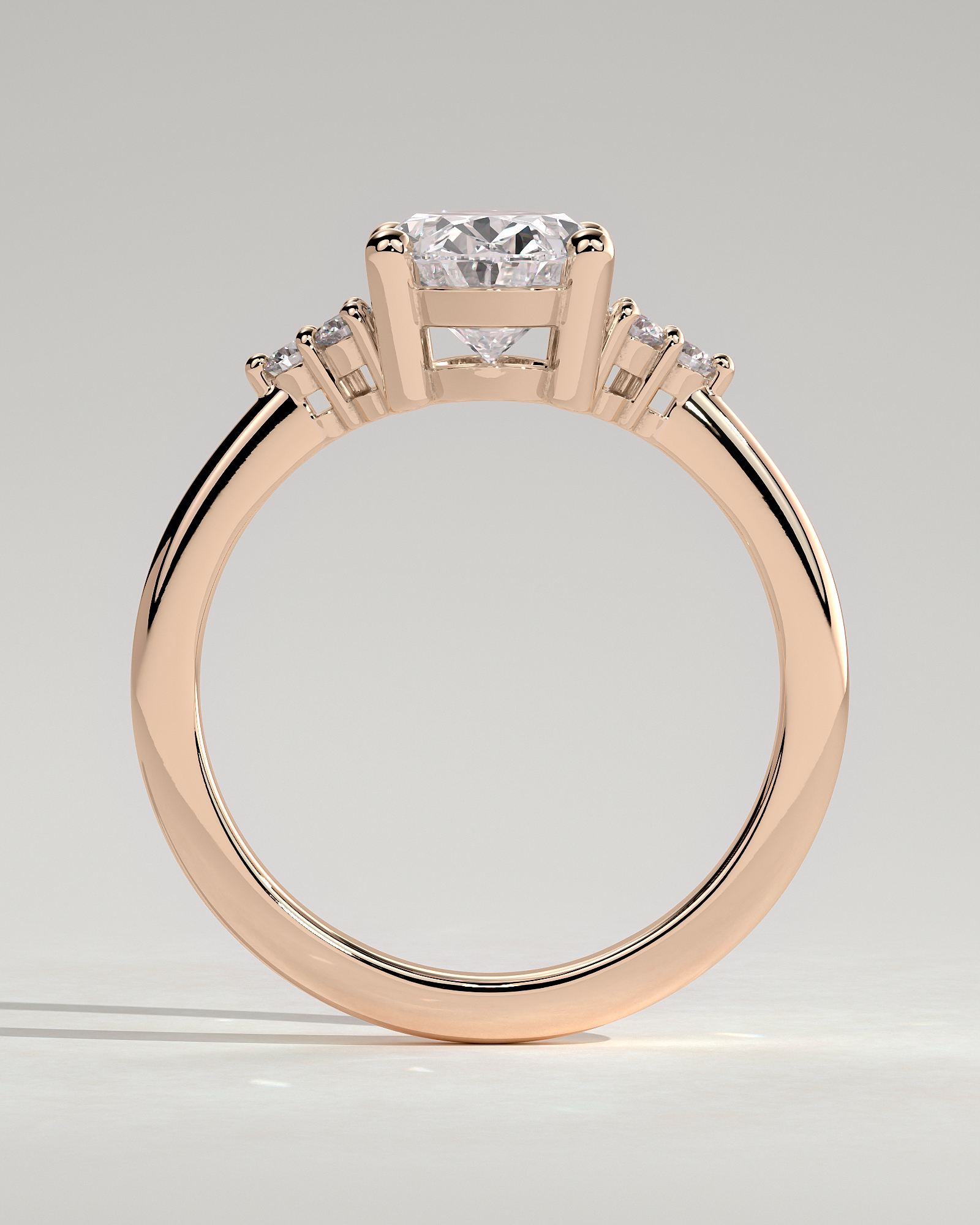 Sharon - 4 Claw Oval with Accent Stones - 18k Rose Gold