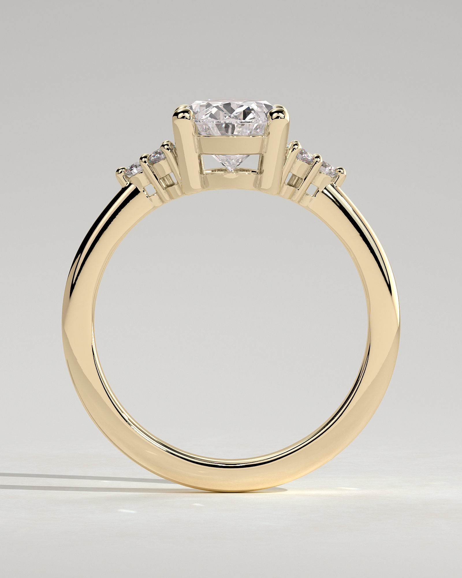 Sharon - 4 Claw Oval with Accent Stones - 18k Yellow Gold