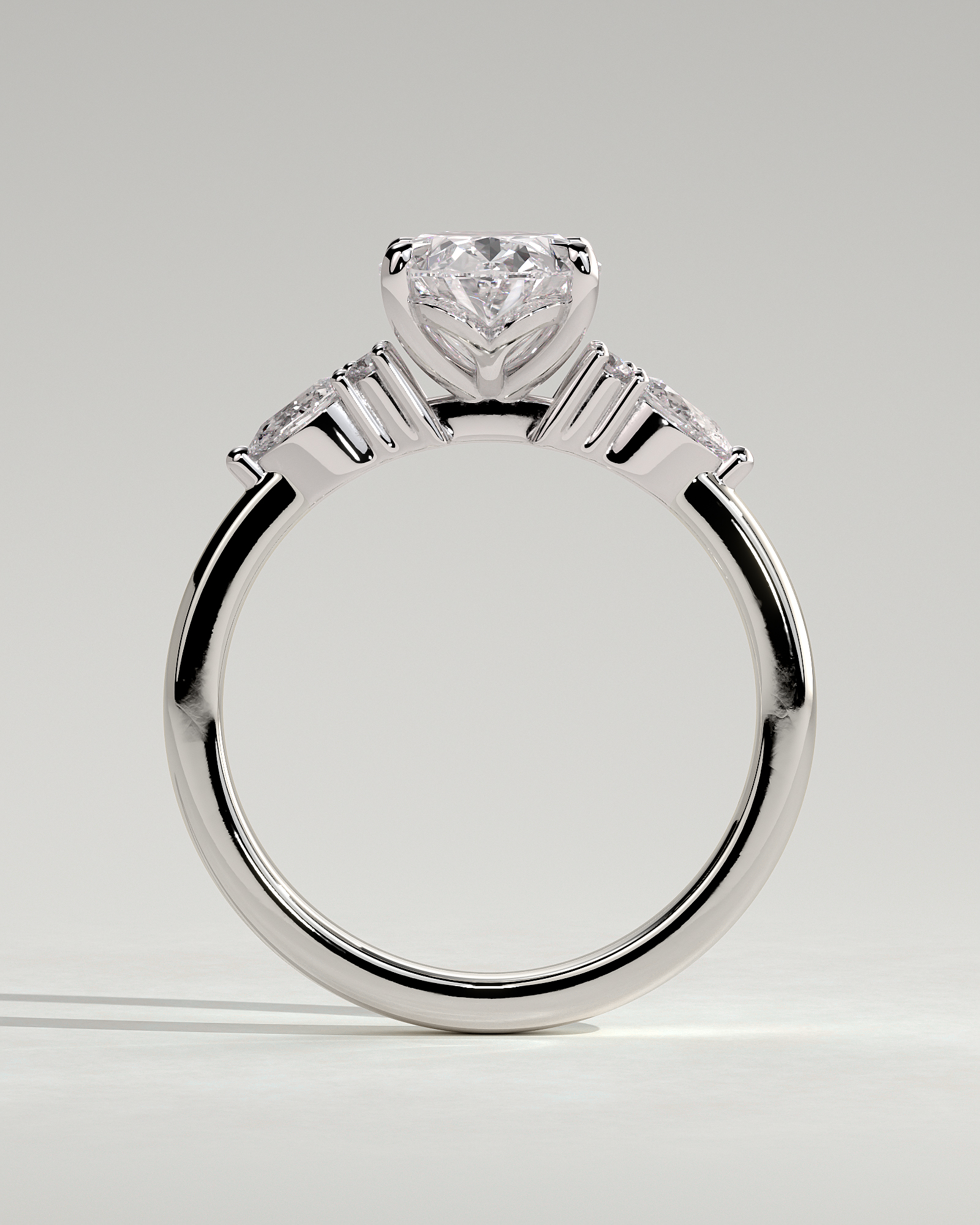 Sheridan  Oval Trilogy with Round and Pear Stones - 18k White Gold High Setting