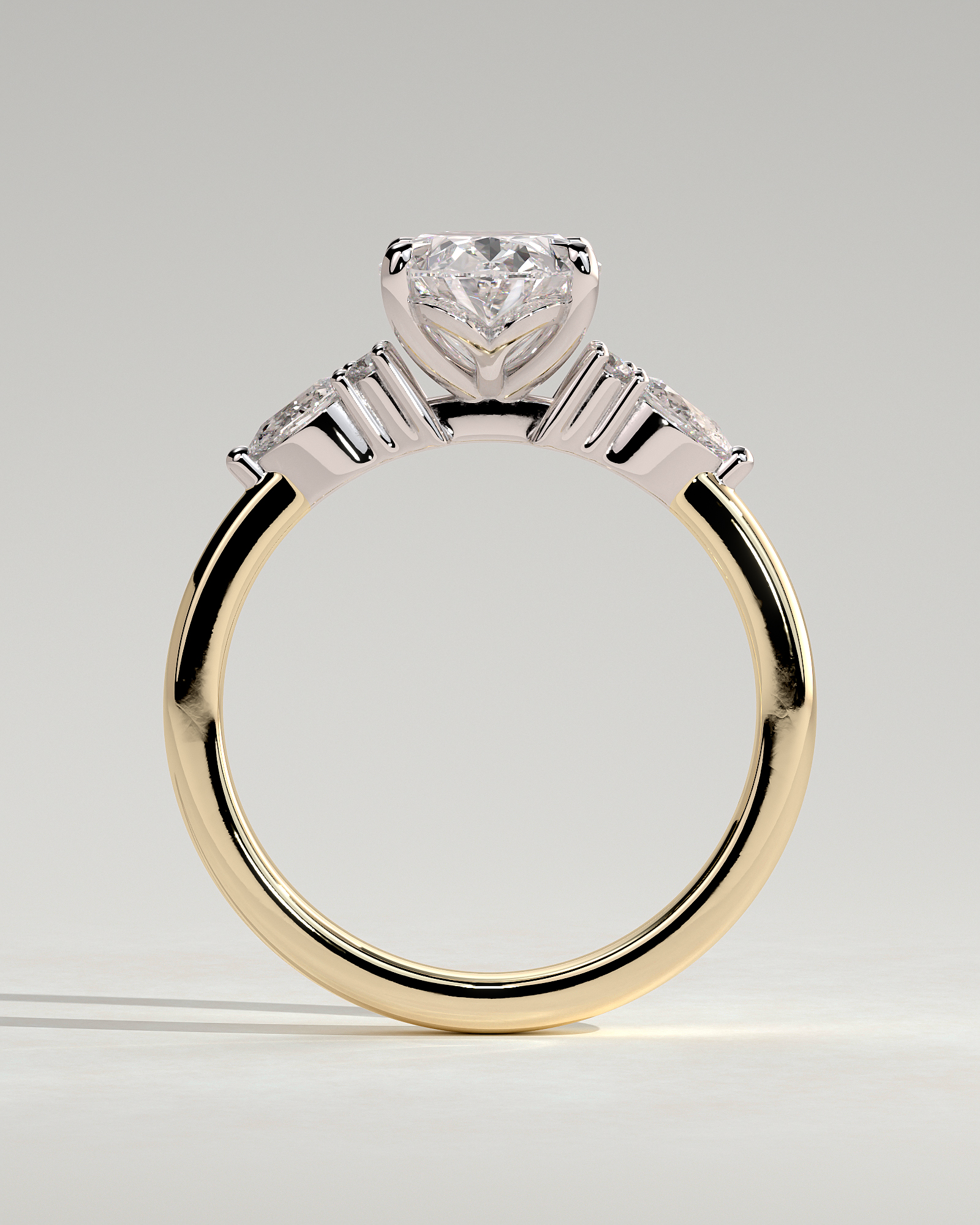 Sheridan  Oval Trilogy with Round and Pear Stones - 18k Yellow Gold / 18k White Gold High Setting