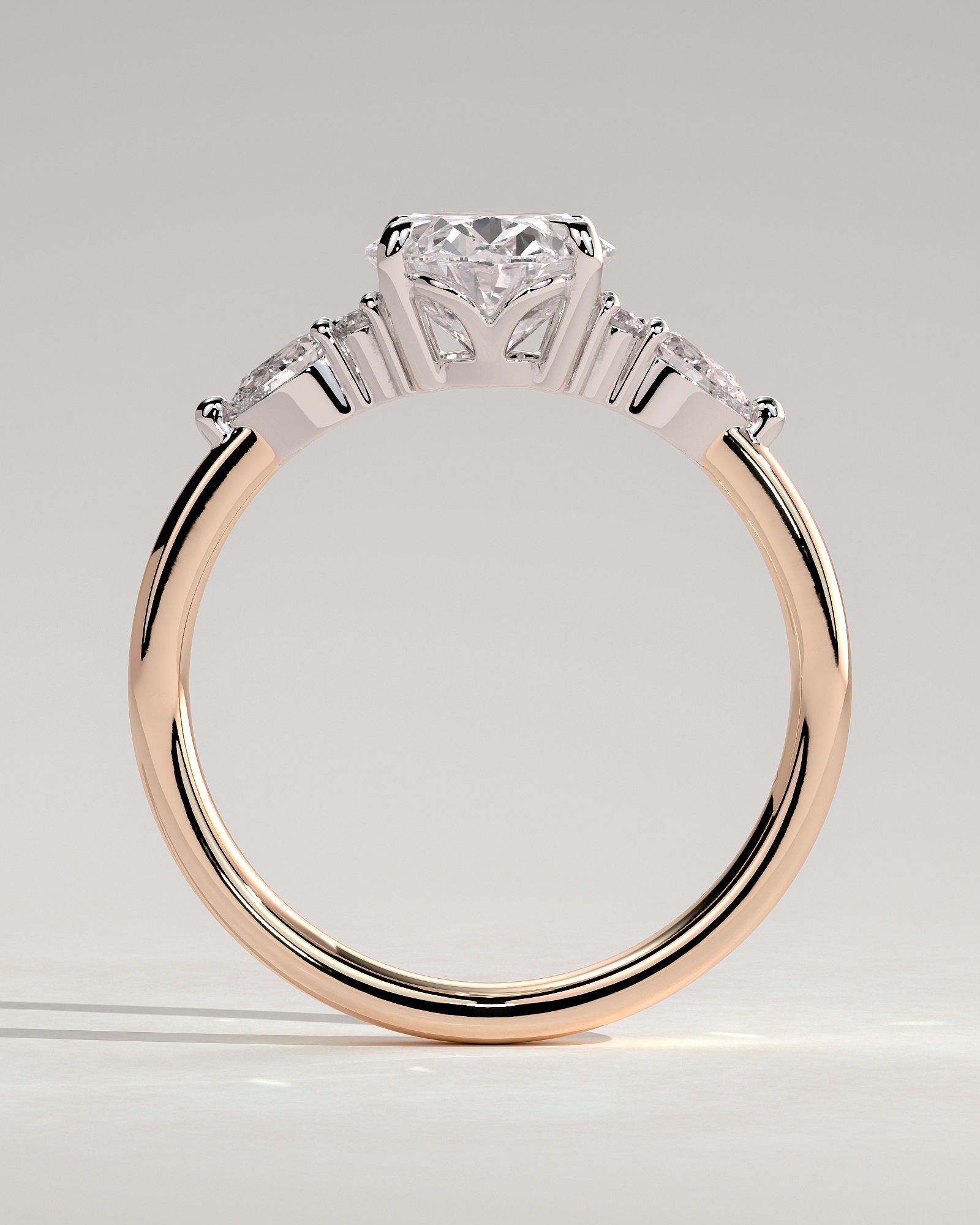 Sheridan  Oval Trilogy with Round and Pear Stones - 18k Rose Gold / 18k White Gold Low Setting