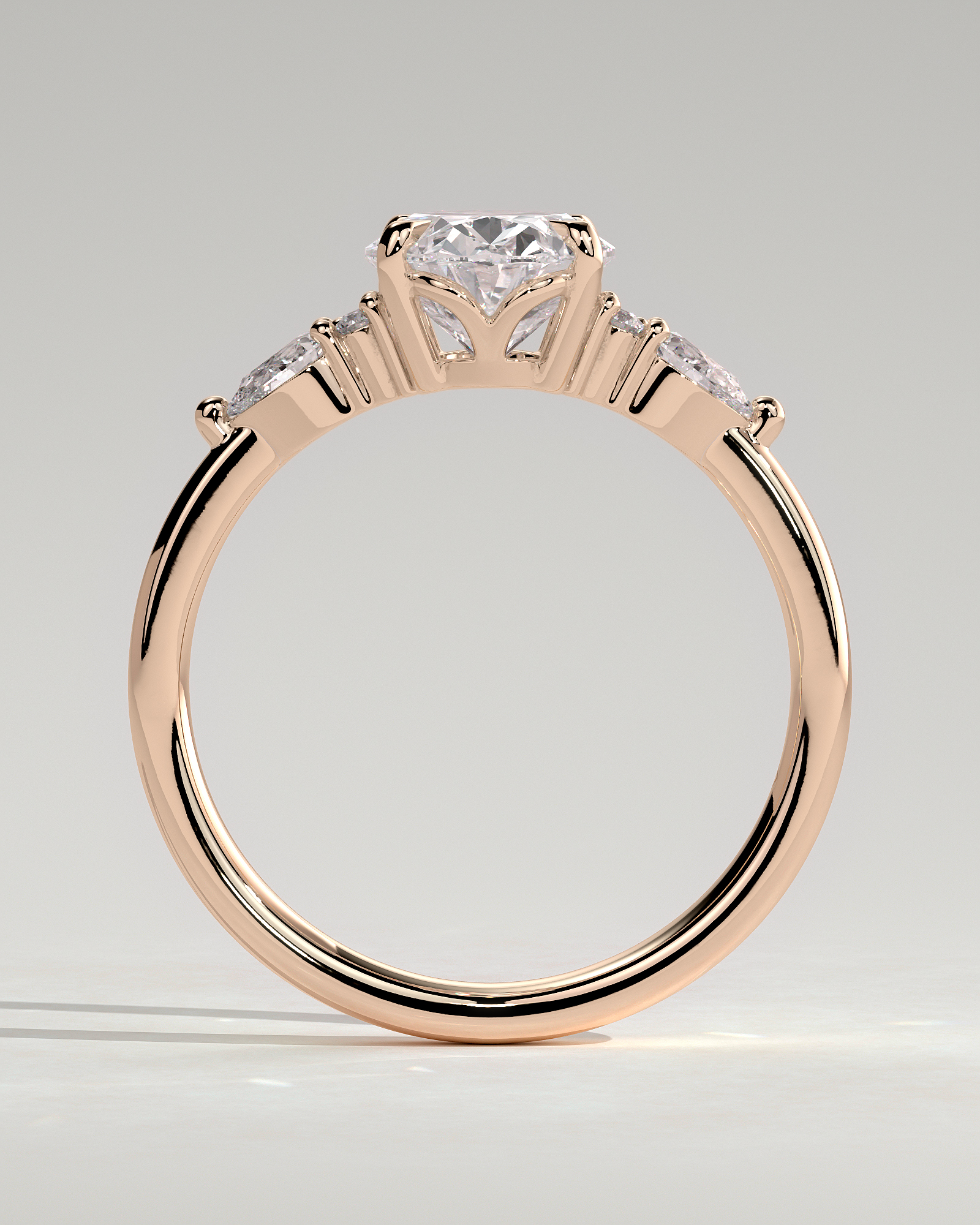 Sheridan  Oval Trilogy with Round and Pear Stones - 18k Rose Gold Low Setting