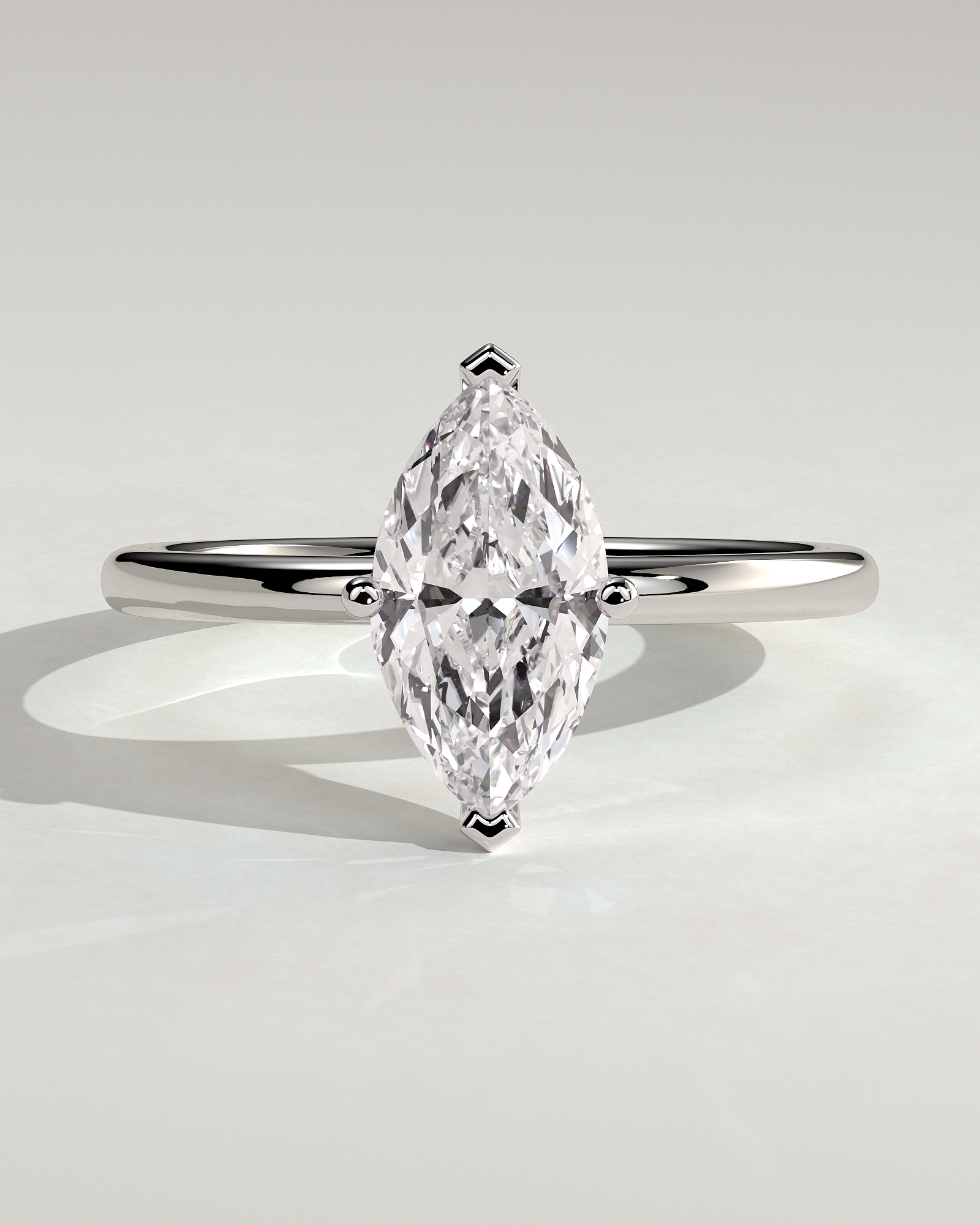 Sherry - V Claw Marquise Solitaire - 18k White Gold