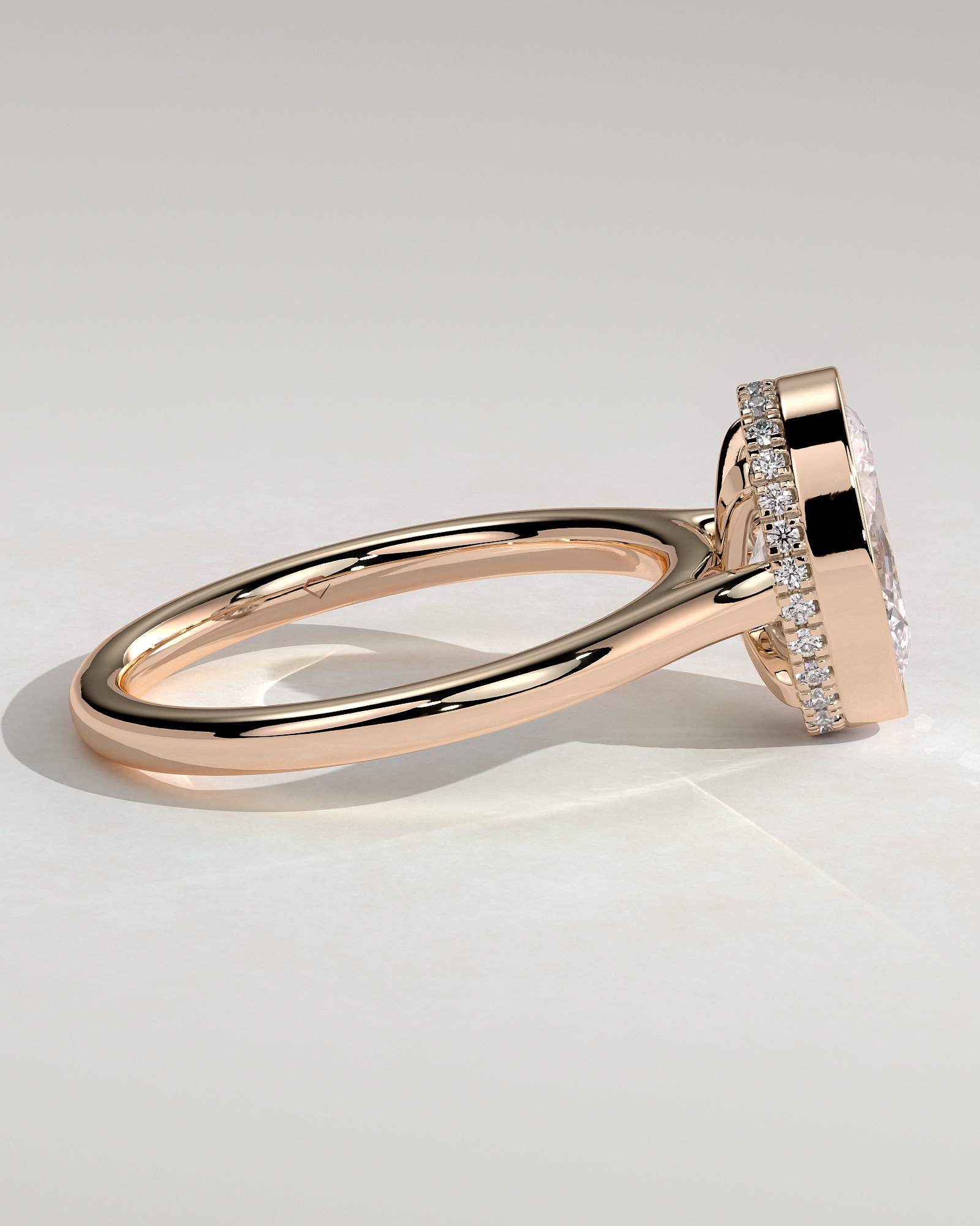 Oval Bezel Solitaire with Hidden Halo and Cathedral Setting Engagement Ring - 18k Rose Gold