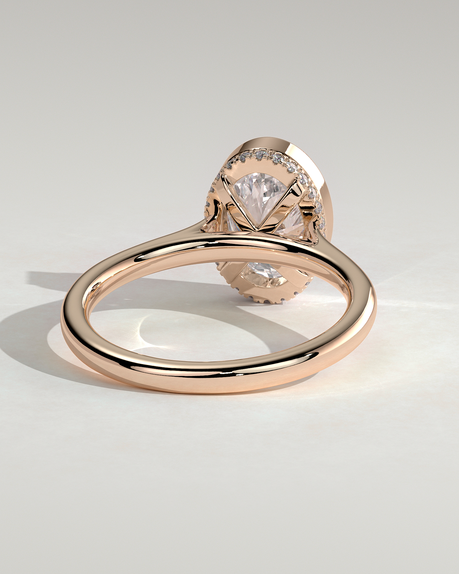 Oval Bezel Solitaire with Hidden Halo and Cathedral Setting Engagement Ring - 18k Rose Gold